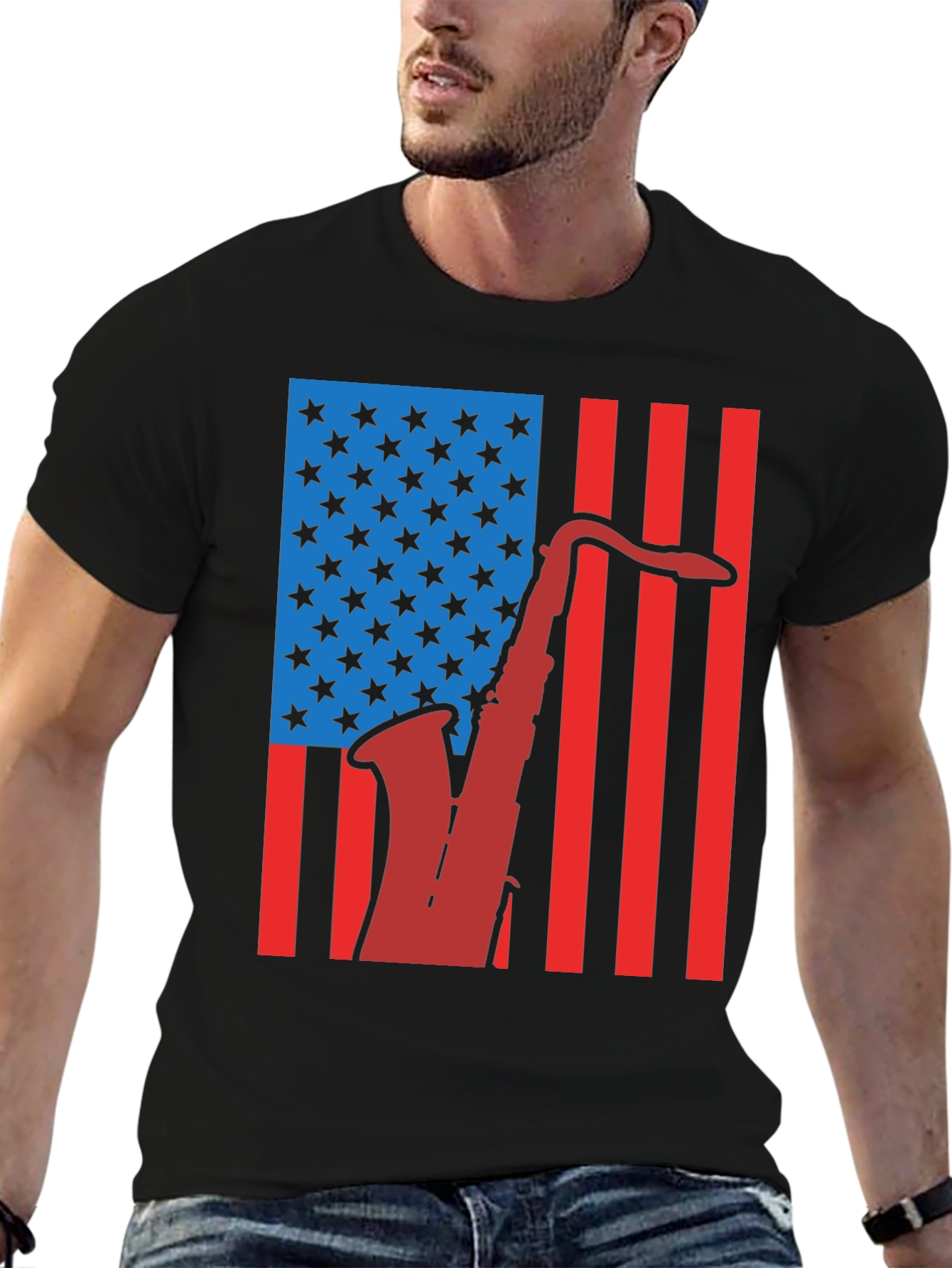 American Flag Saxophone Graphic Tee