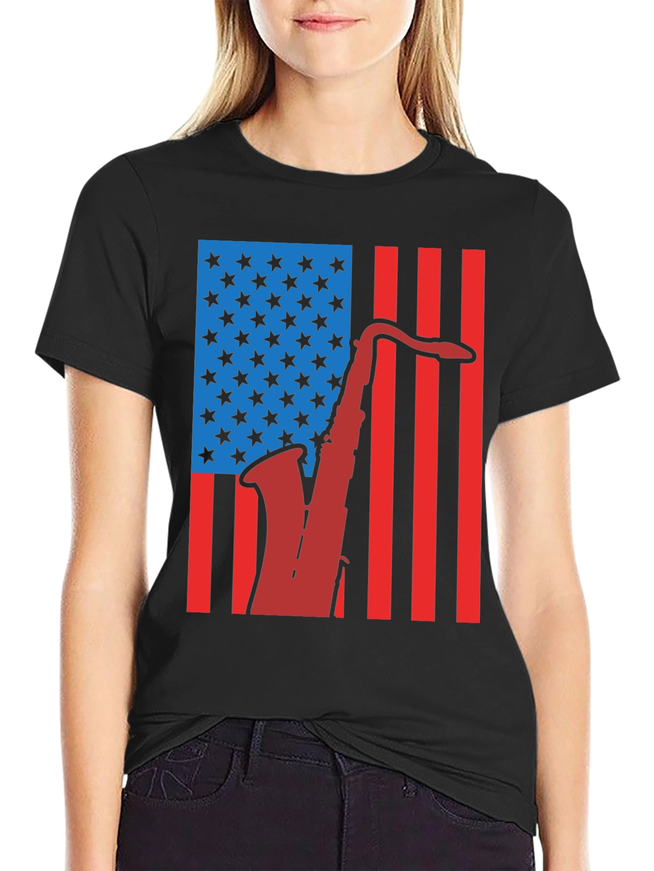 American Flag Saxophone Graphic Tee