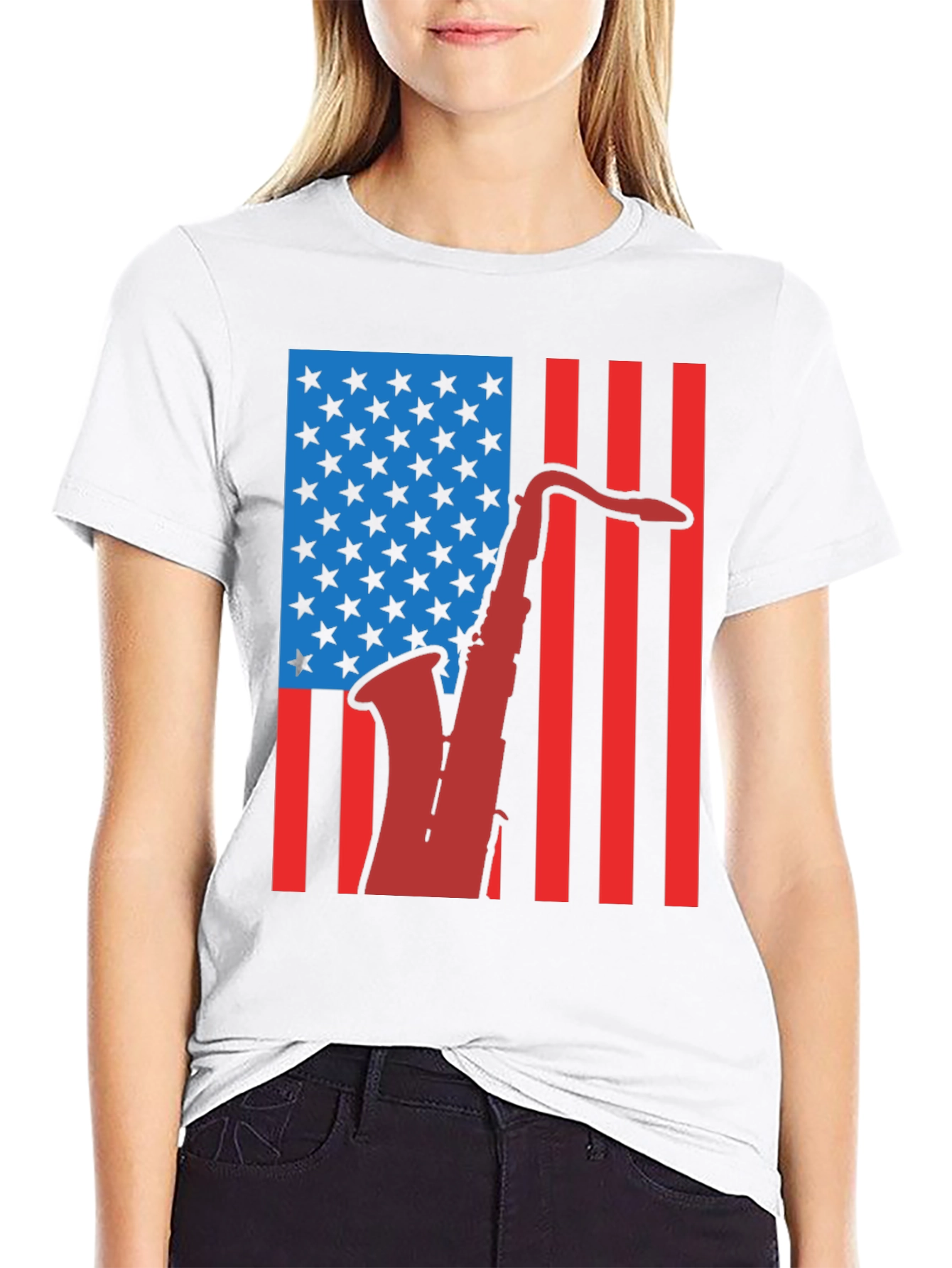 American Flag Saxophone Graphic Tee