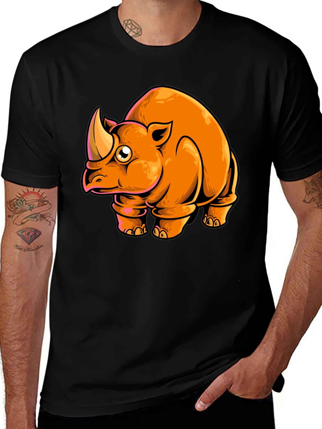 Cartoon Rhino Graphic Tee - Black T-Shirt