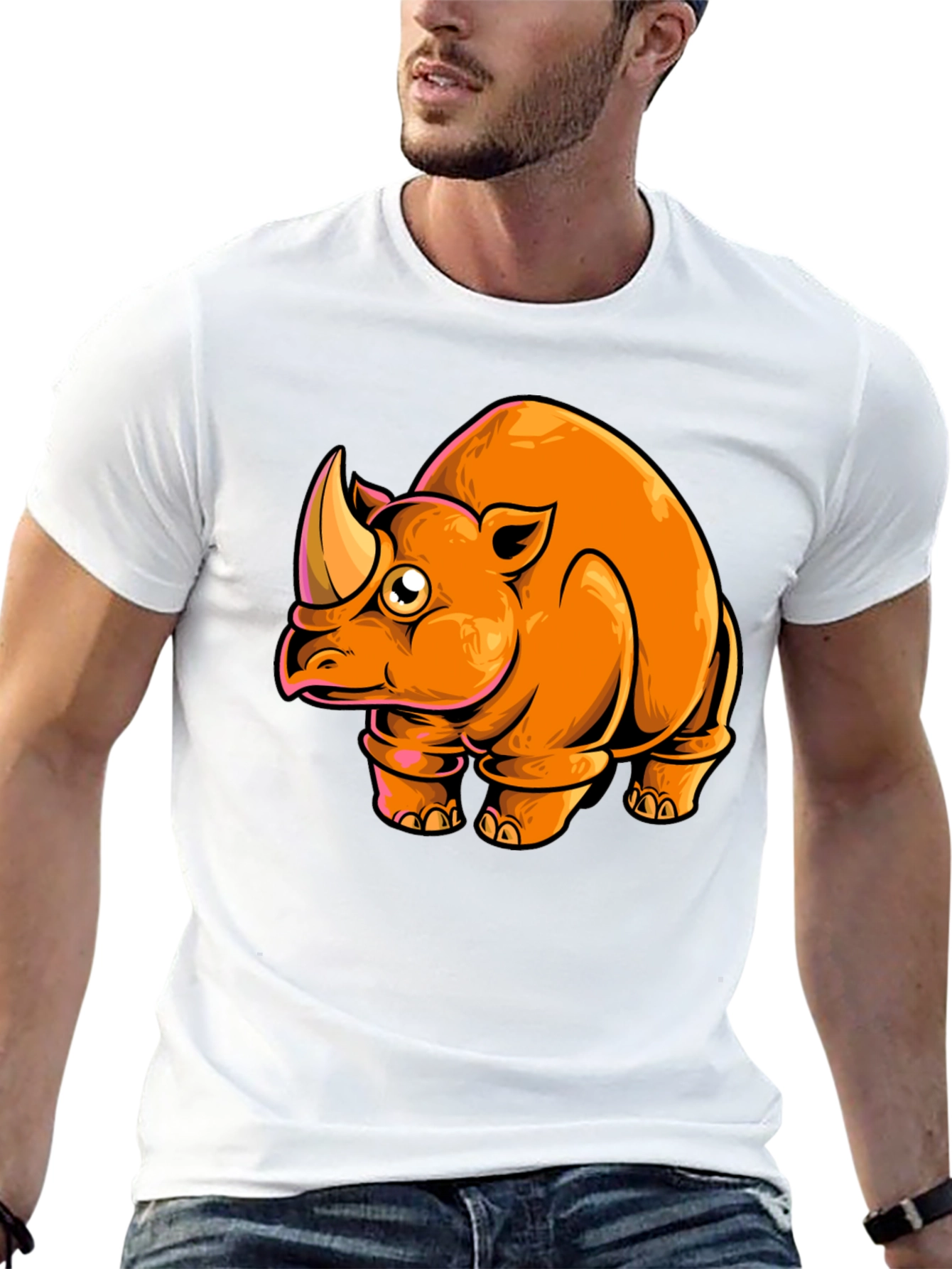 Cartoon Rhino Graphic Tee - Black T-Shirt