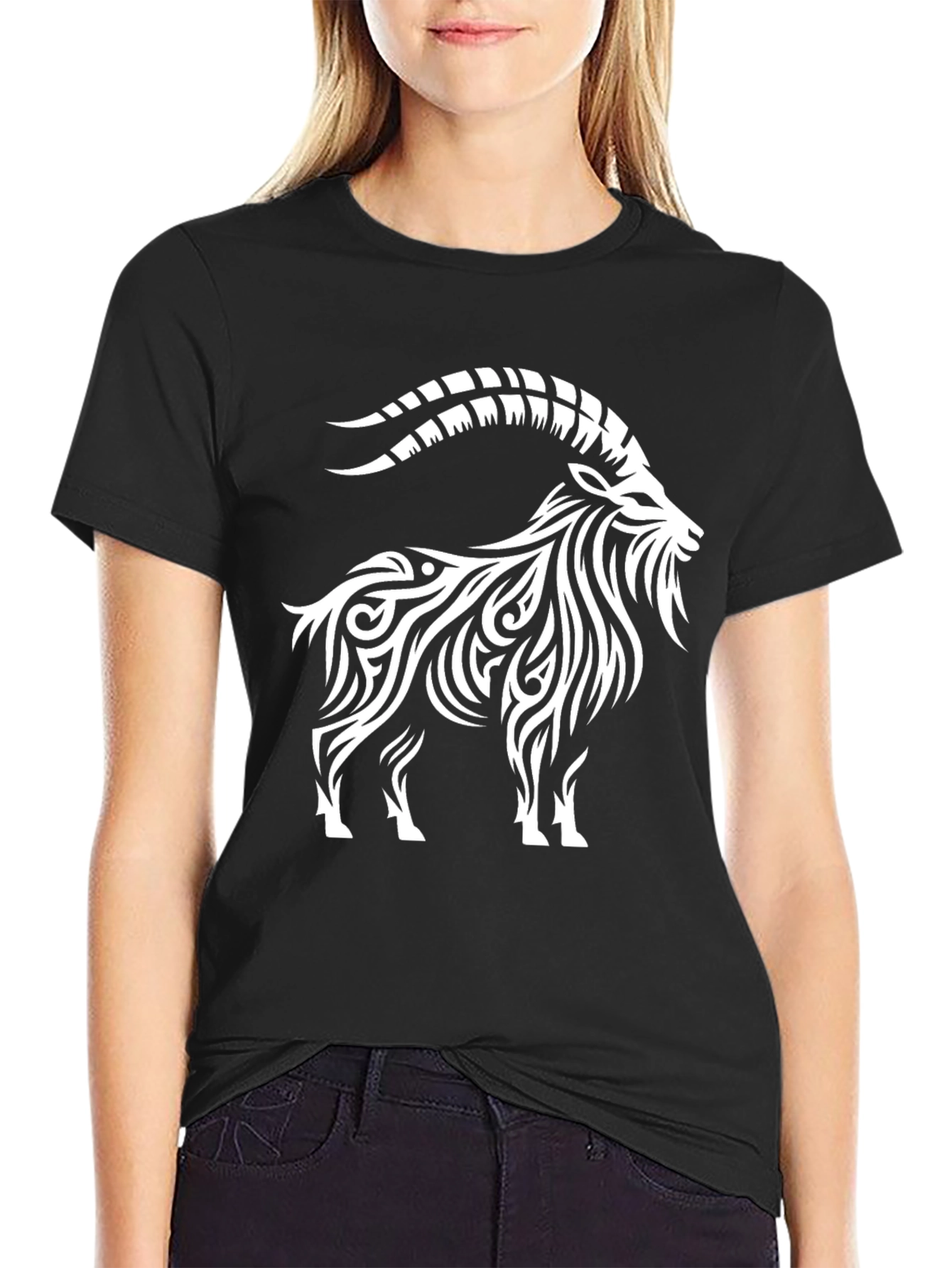 Capricorn Tribal Art Black T-Shirt