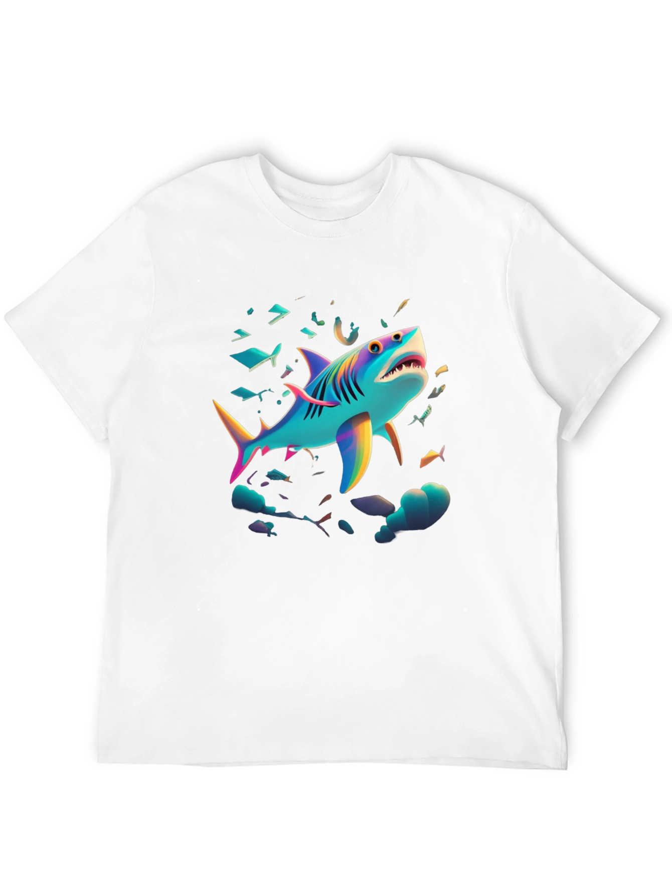 Vibrant Shark Graphic Tee - Black Cotton Blend