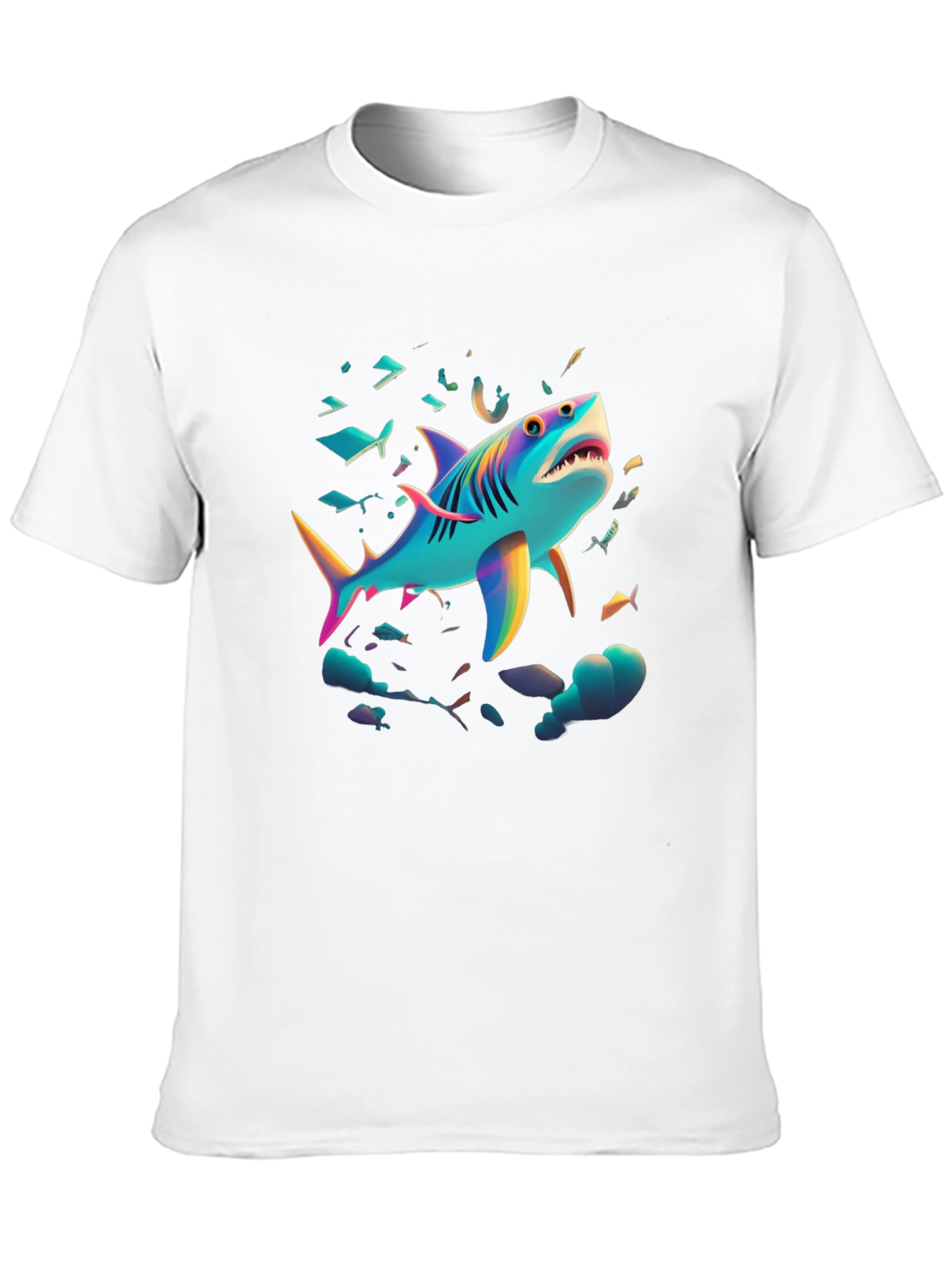 Vibrant Shark Graphic Tee - Black Cotton Blend