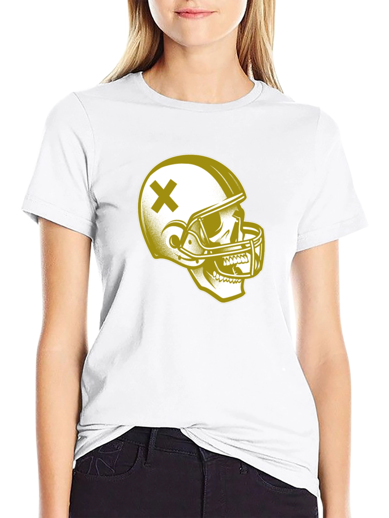 Skull Football Helmet Graphic T-Shirt