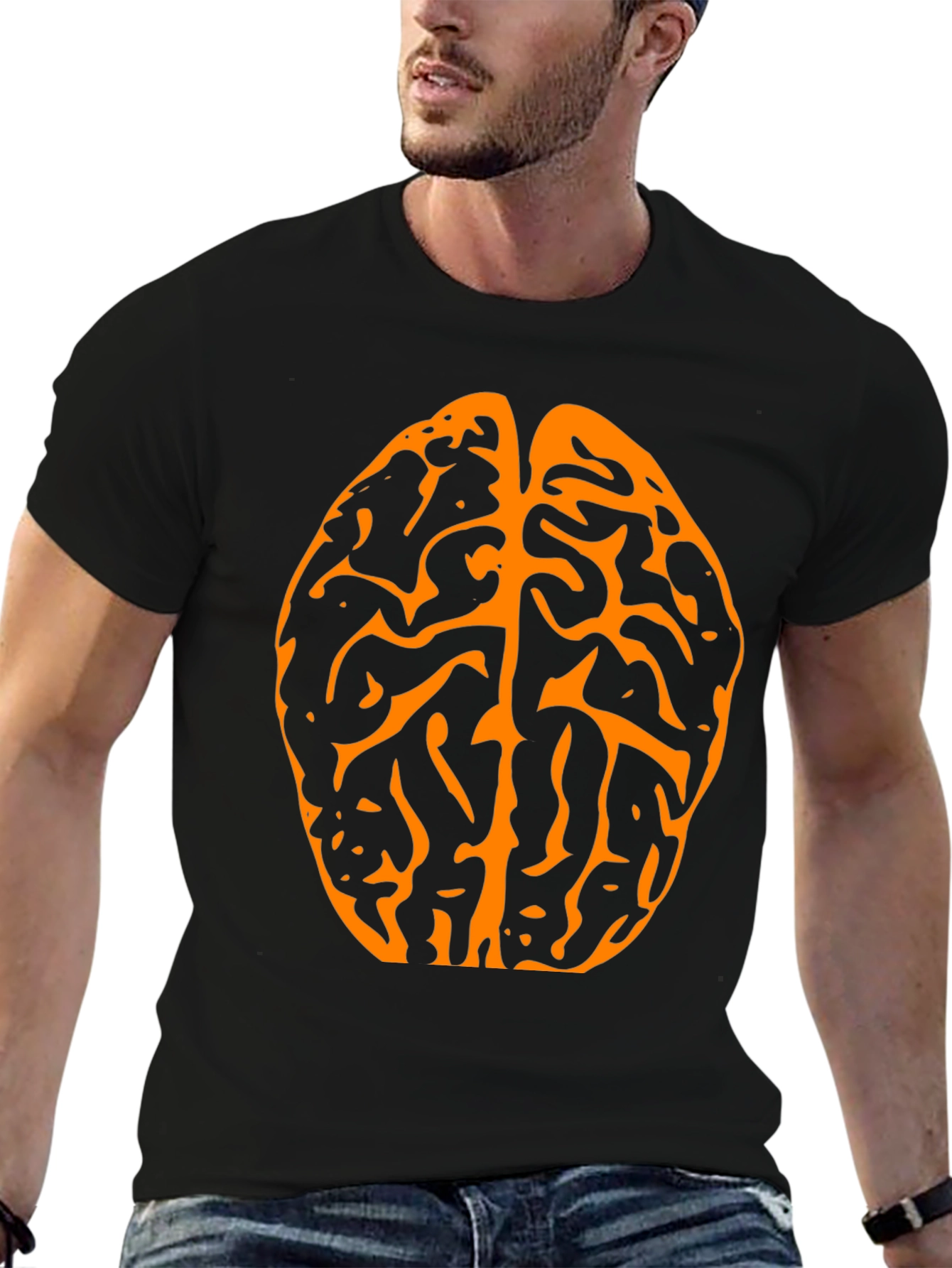 Brain Graphic Tee - Black Cotton T-Shirt