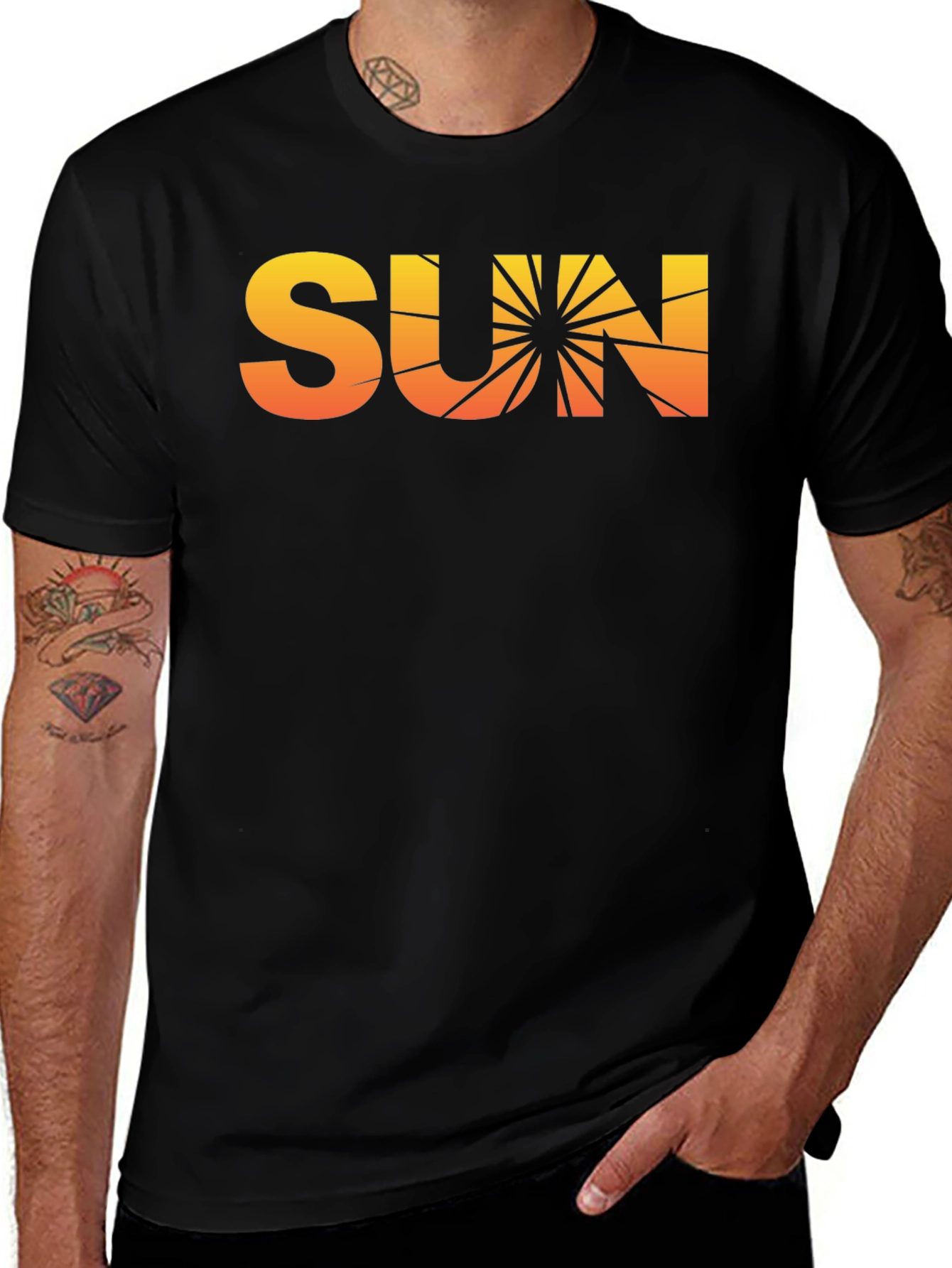 Sunset Graphic Tee - Retro Vibe Black Cotton T-Shirt