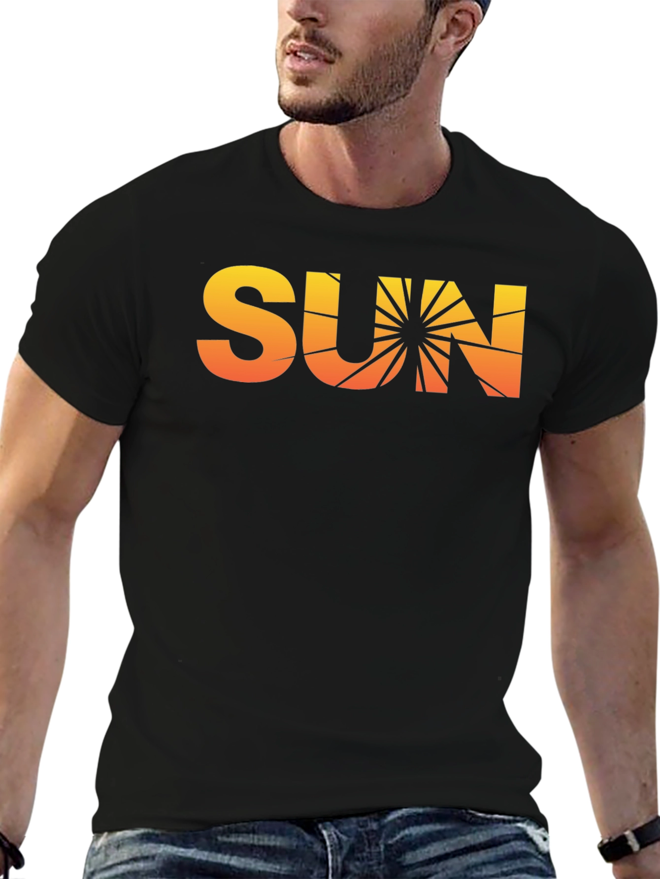 Sunset Graphic Tee - Retro Vibe Black Cotton T-Shirt