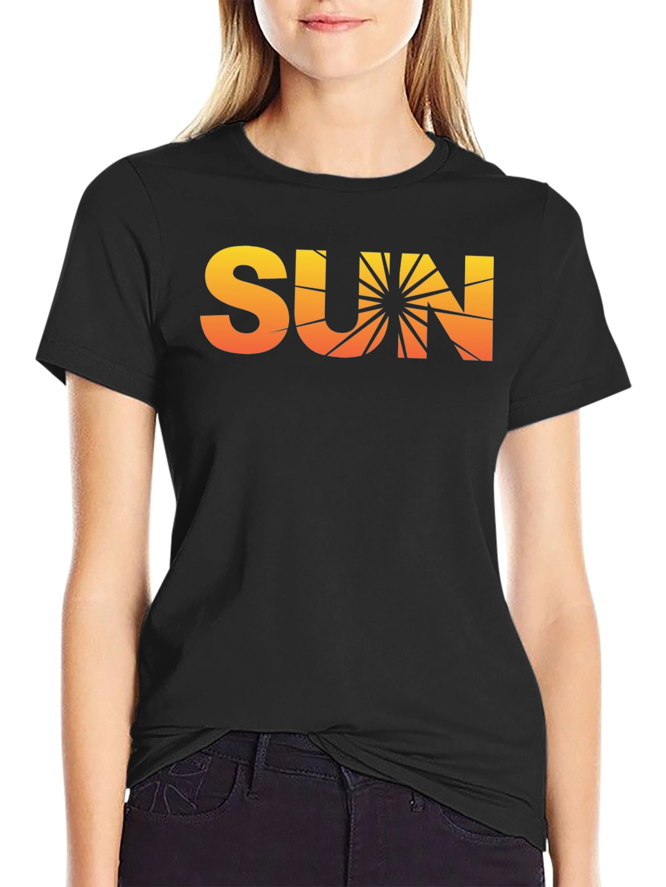 Sunset Graphic Tee - Retro Vibe Black Cotton T-Shirt