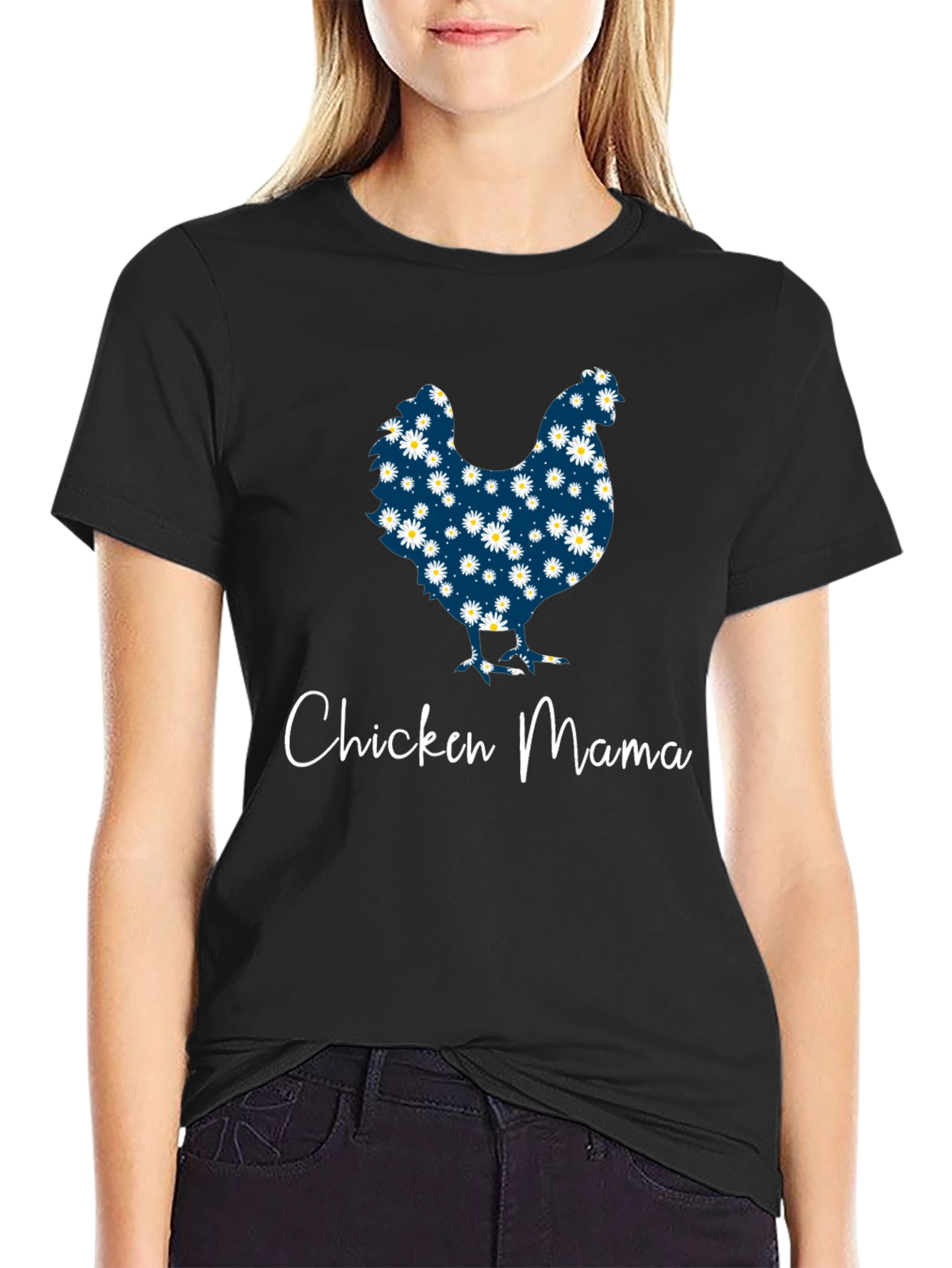 Chicken Mama Daisy Pattern T-Shirt