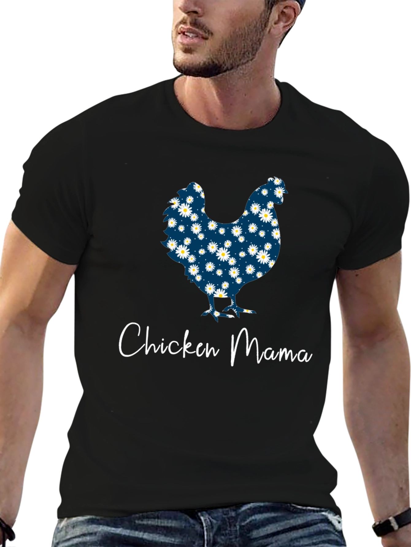 Chicken Mama Daisy Pattern T-Shirt