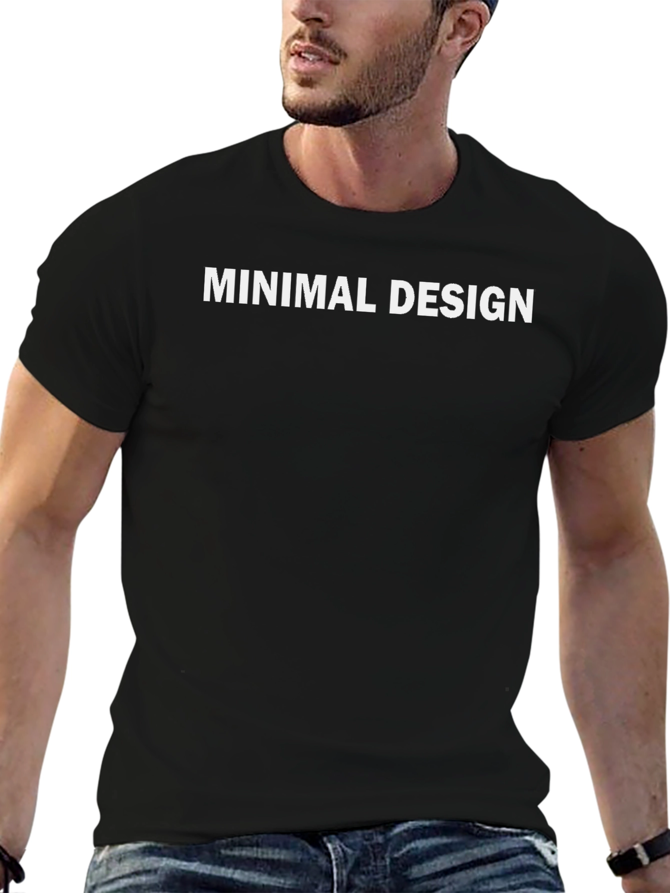 Minimal Design Black Cotton Crew Neck T-Shirt