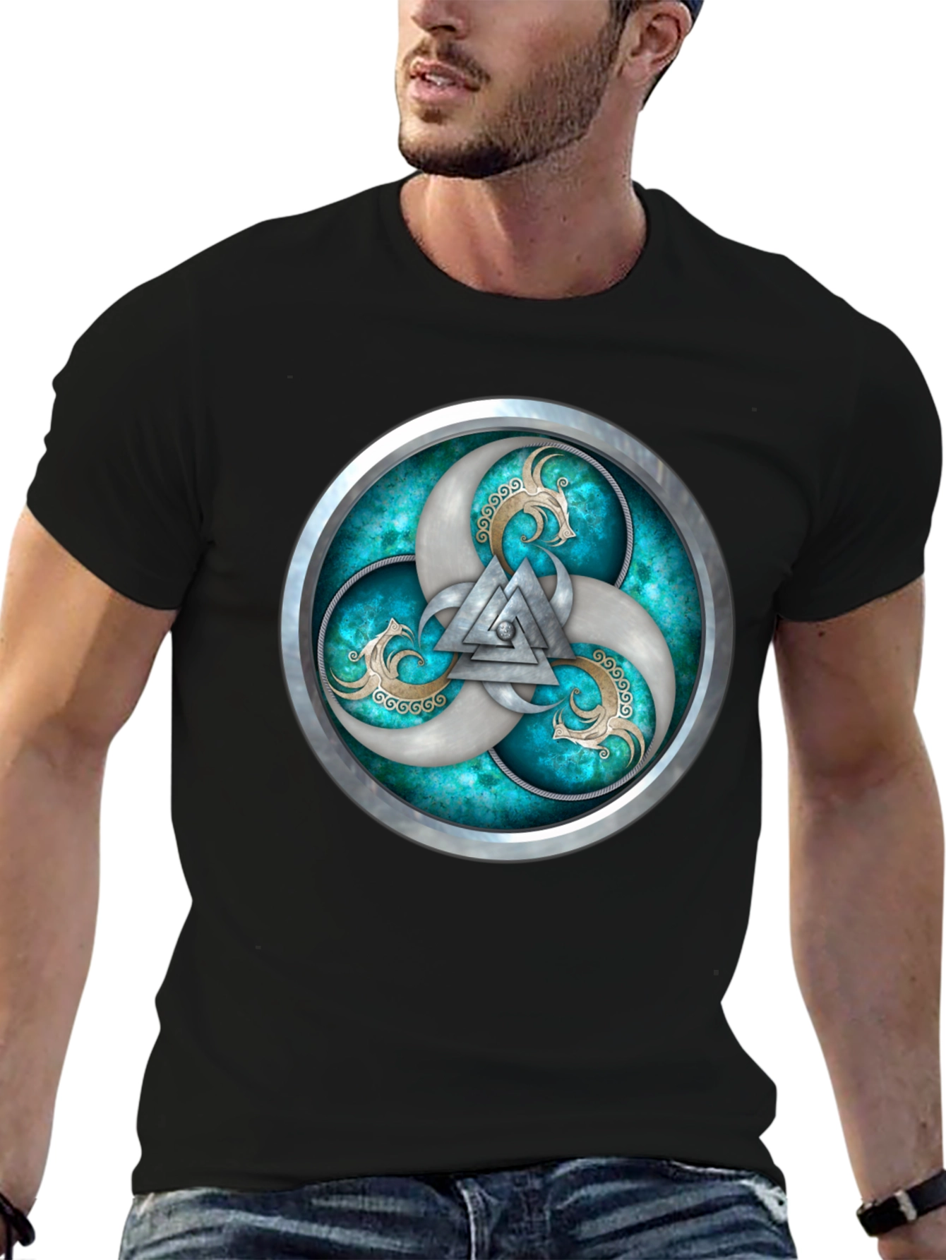 Viking T-Shirt with Silver Valhalla Design