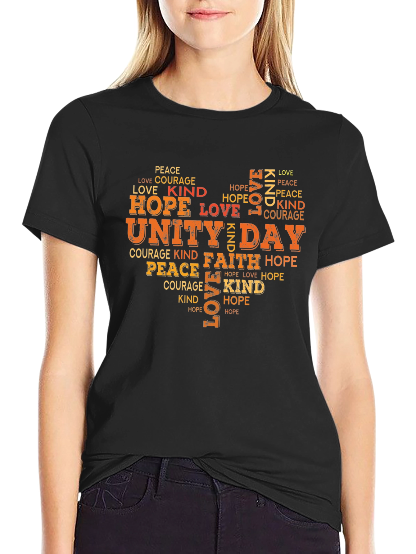 Unity Day Heart Word Art Black T-Shirt