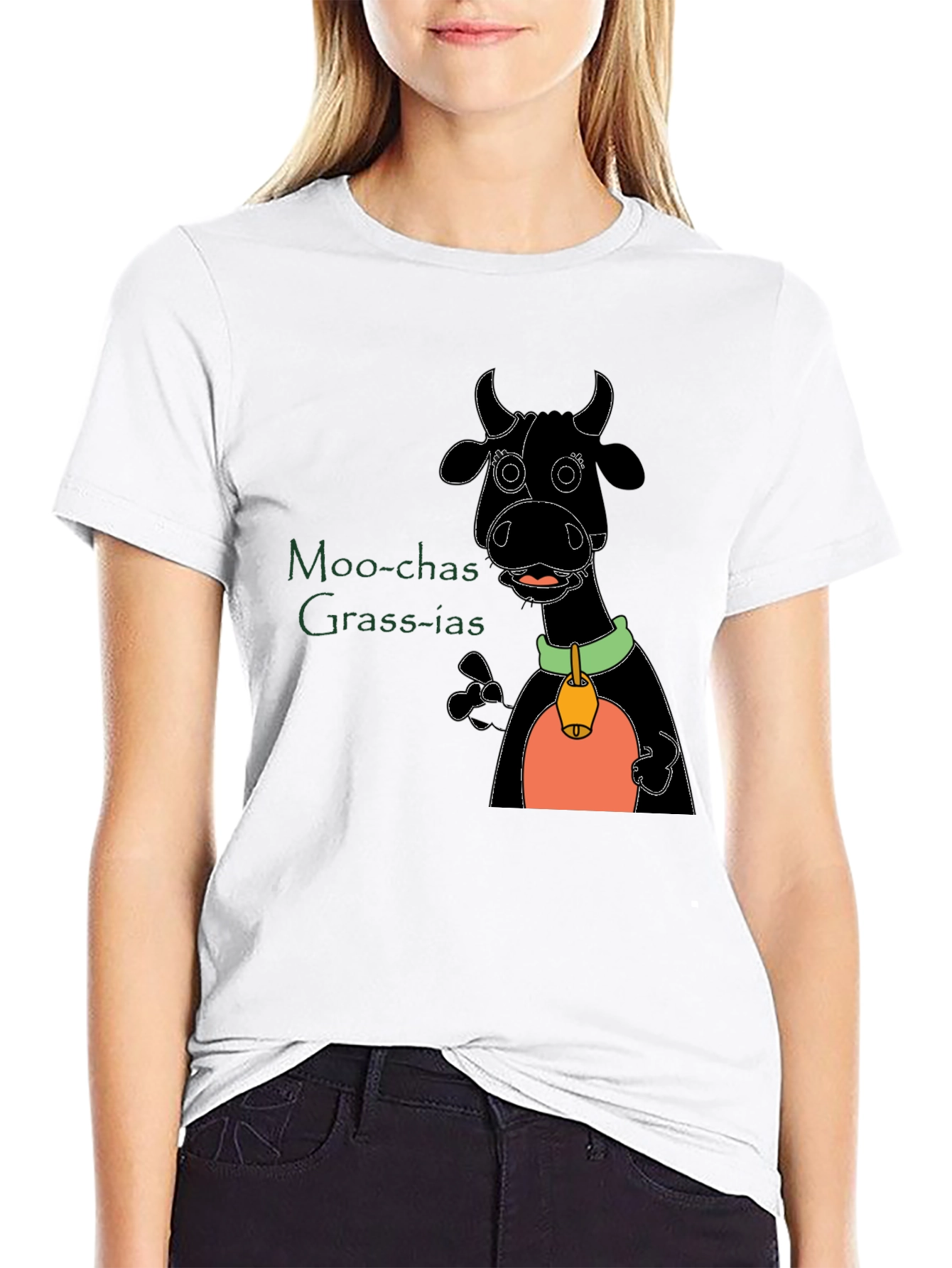 Moo-chas Grass-ias Cartoon Cow Graphic Tee