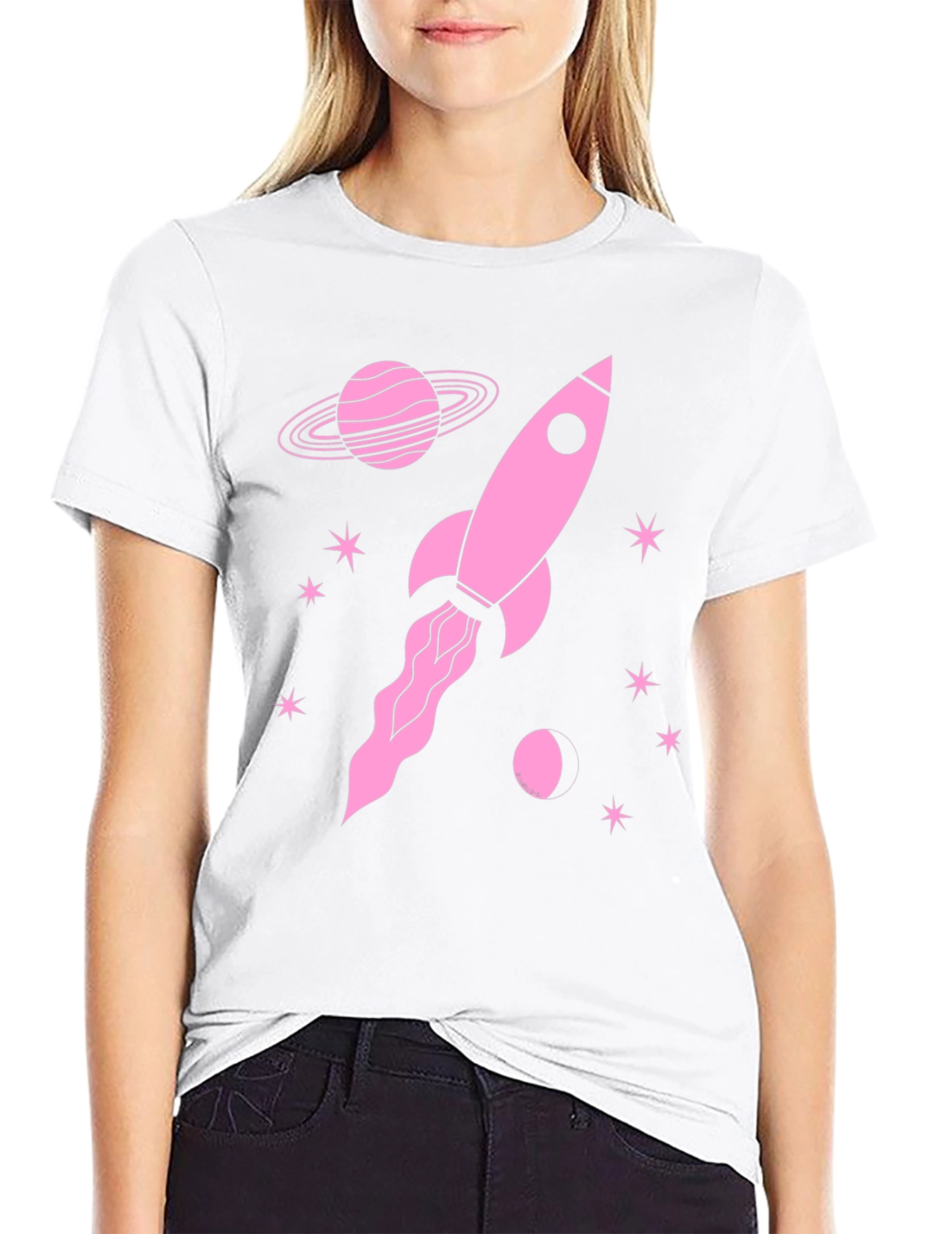 Rocket in Space Graphic Tee - Black Cotton
