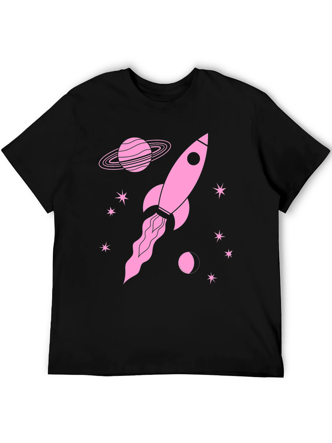 Rocket in Space Graphic Tee - Black Cotton