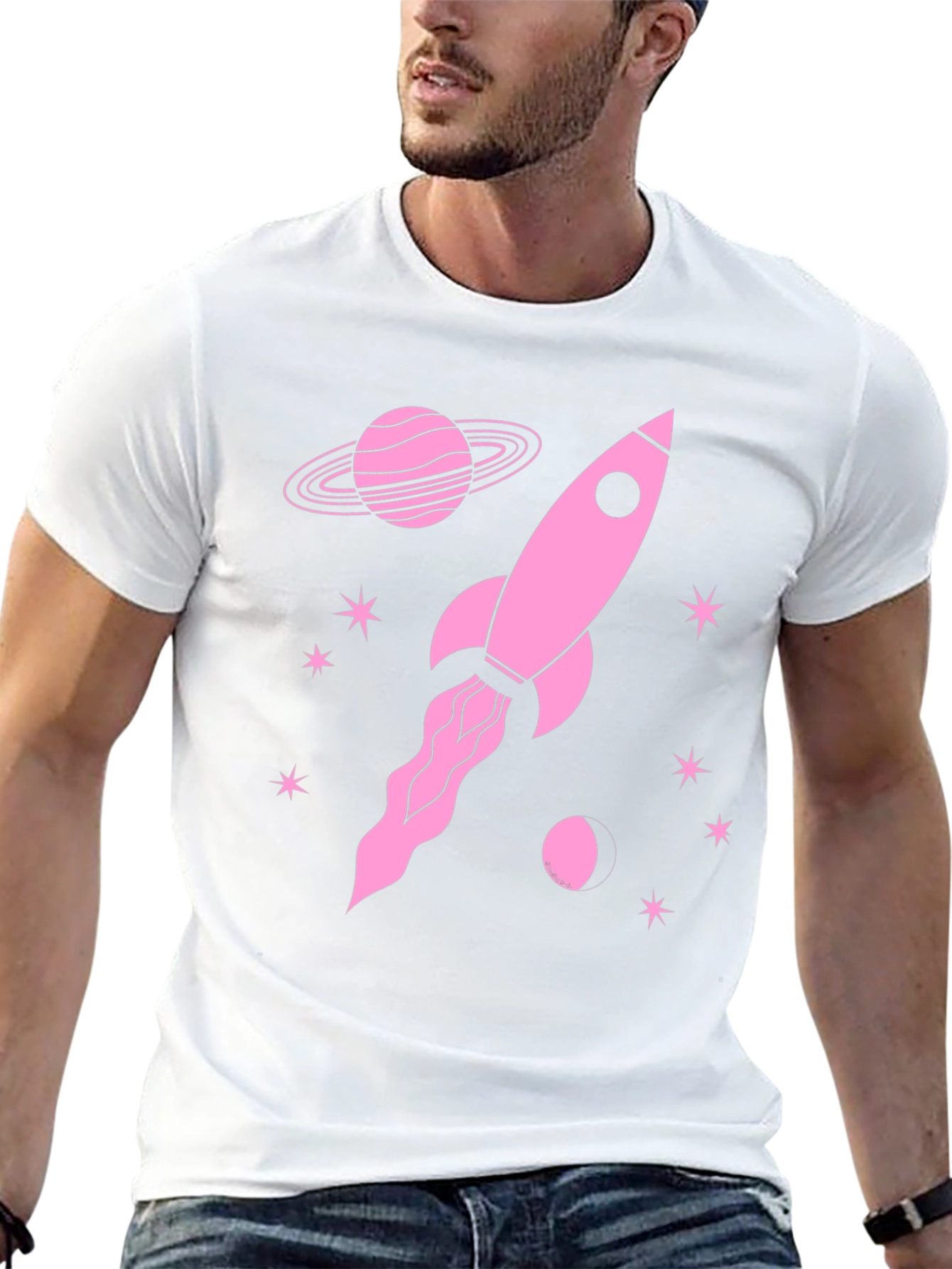 Rocket in Space Graphic Tee - Black Cotton