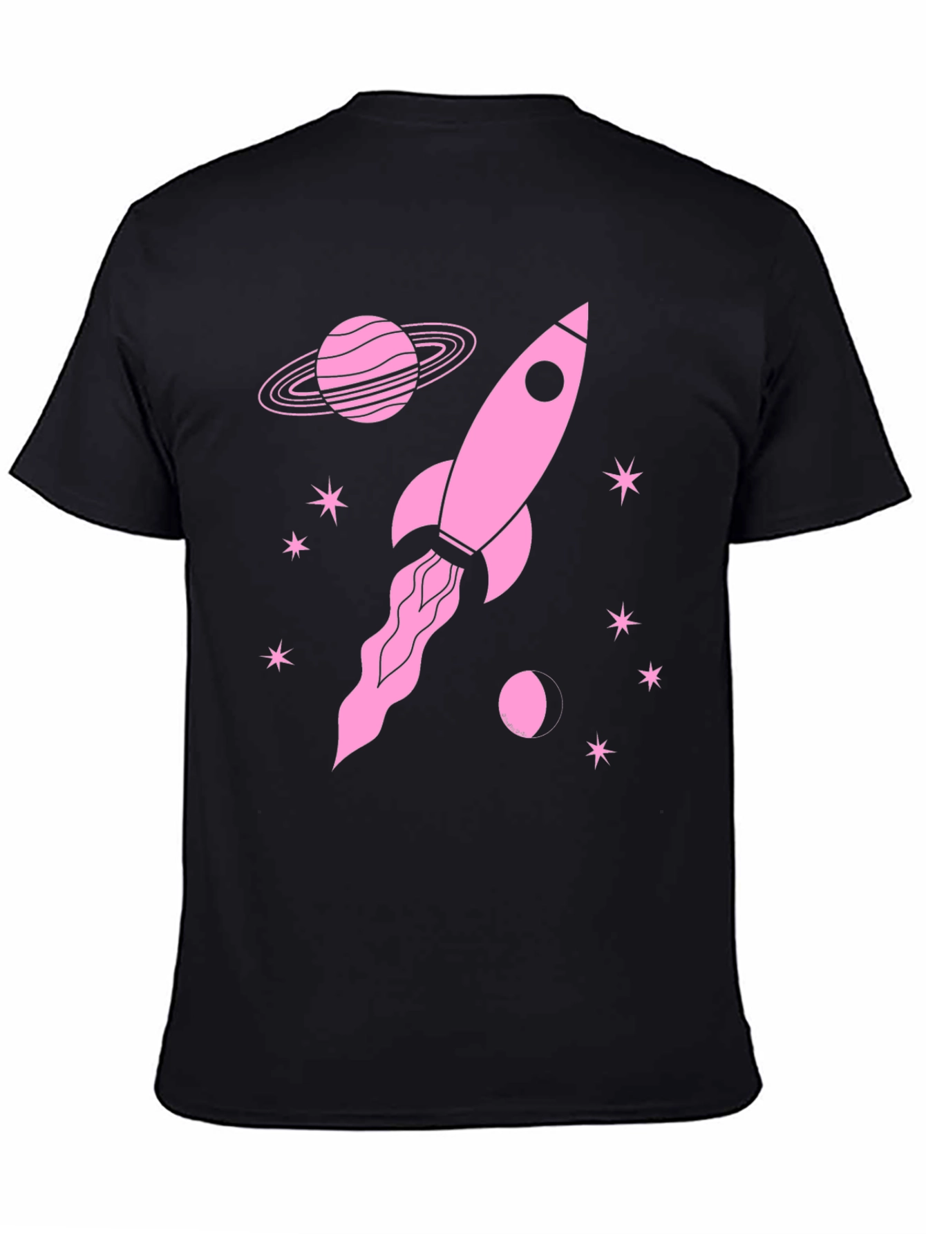 Rocket in Space Graphic Tee - Black Cotton