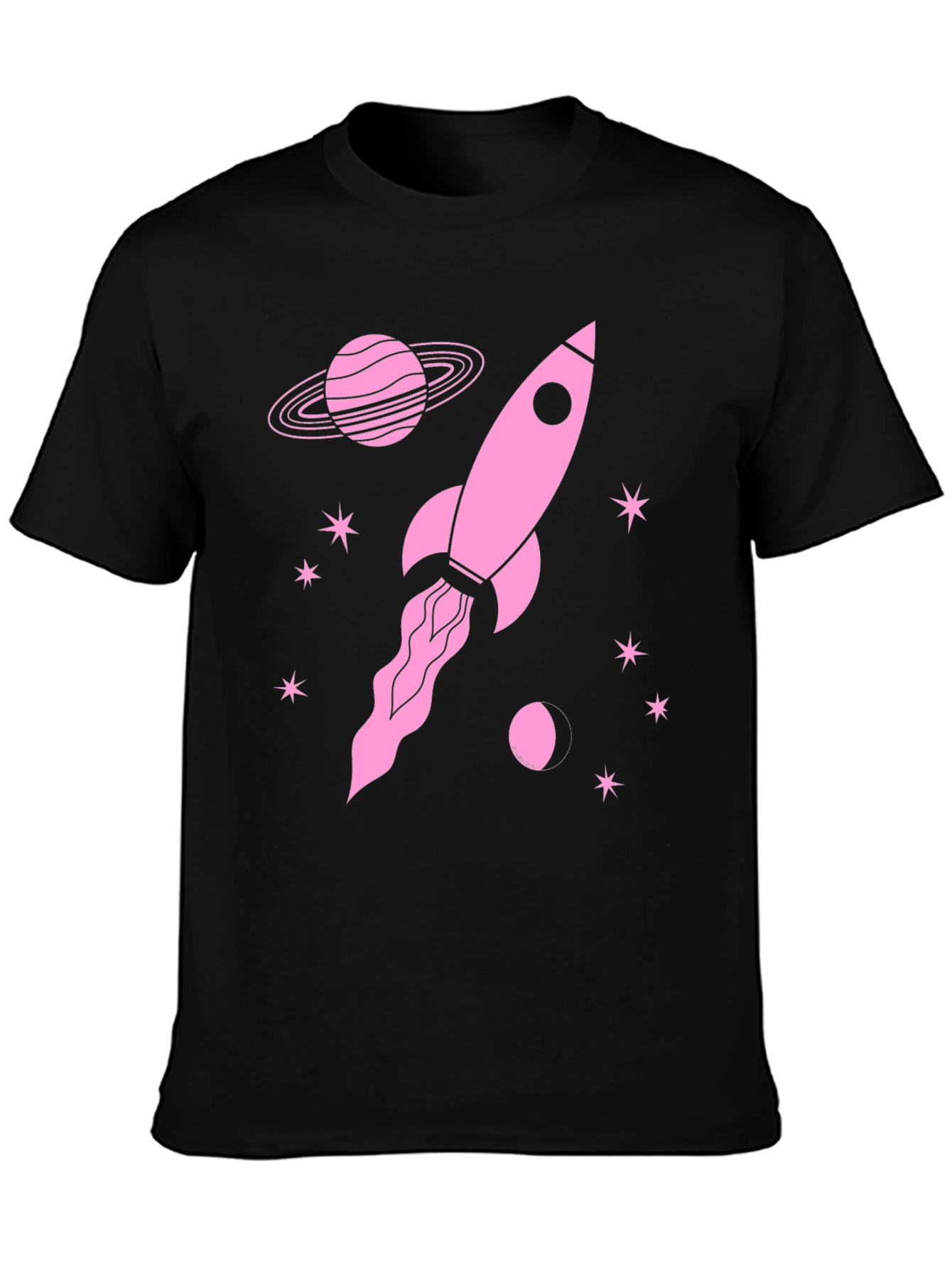 Rocket in Space Graphic Tee - Black Cotton