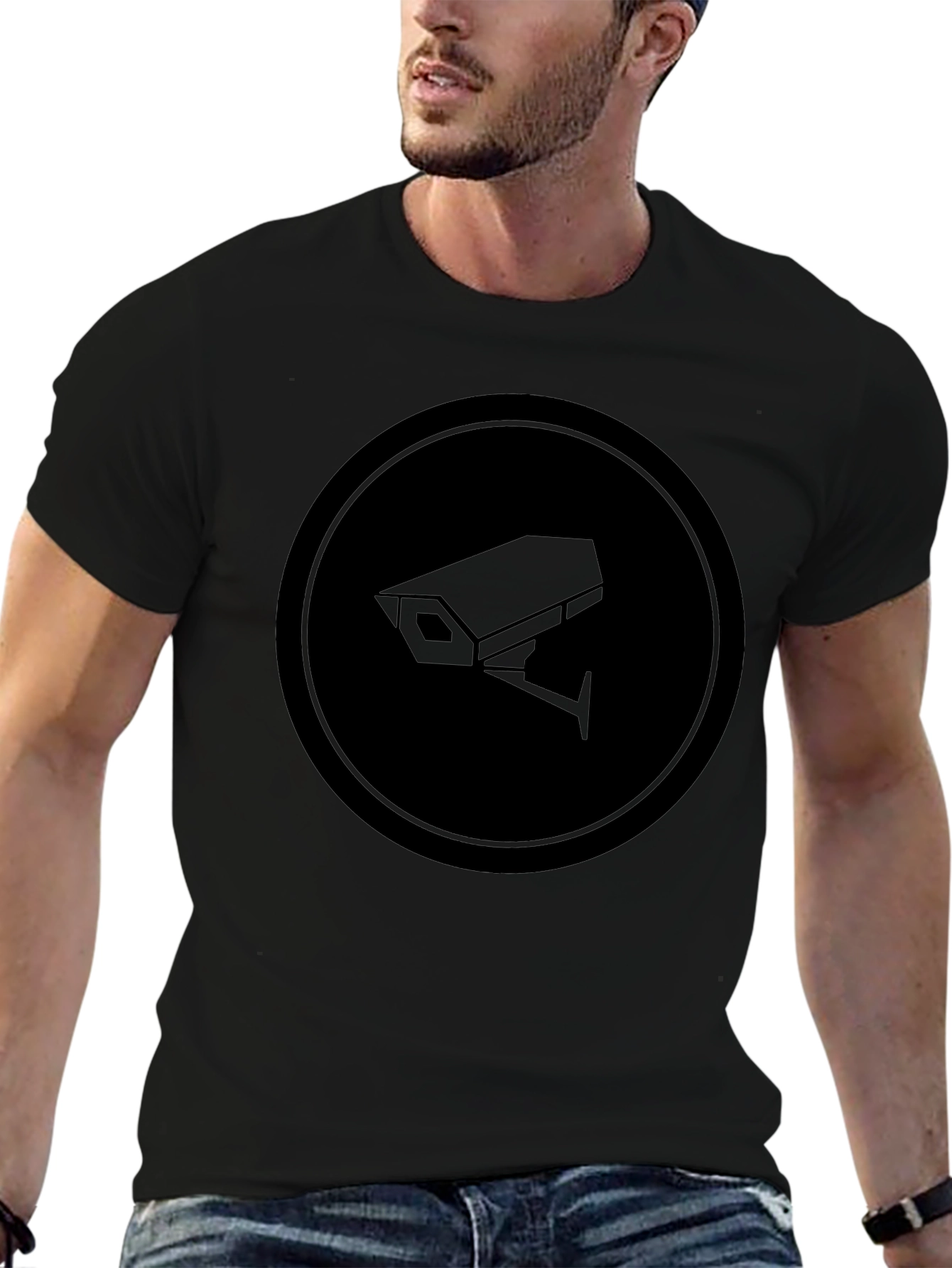 Surveillance Camera Graphic Tee - Modern Black T-Shirt