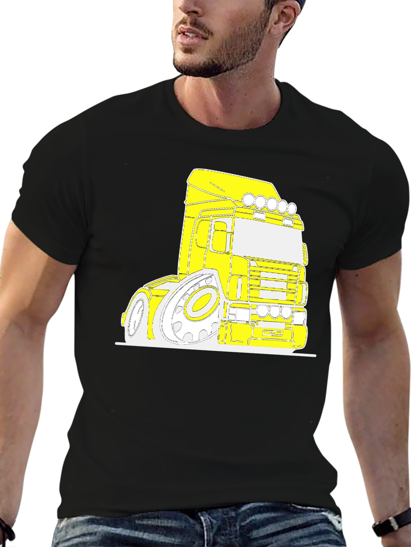 Cartoon Truck Graphic Tee - Black Cotton T-Shirt