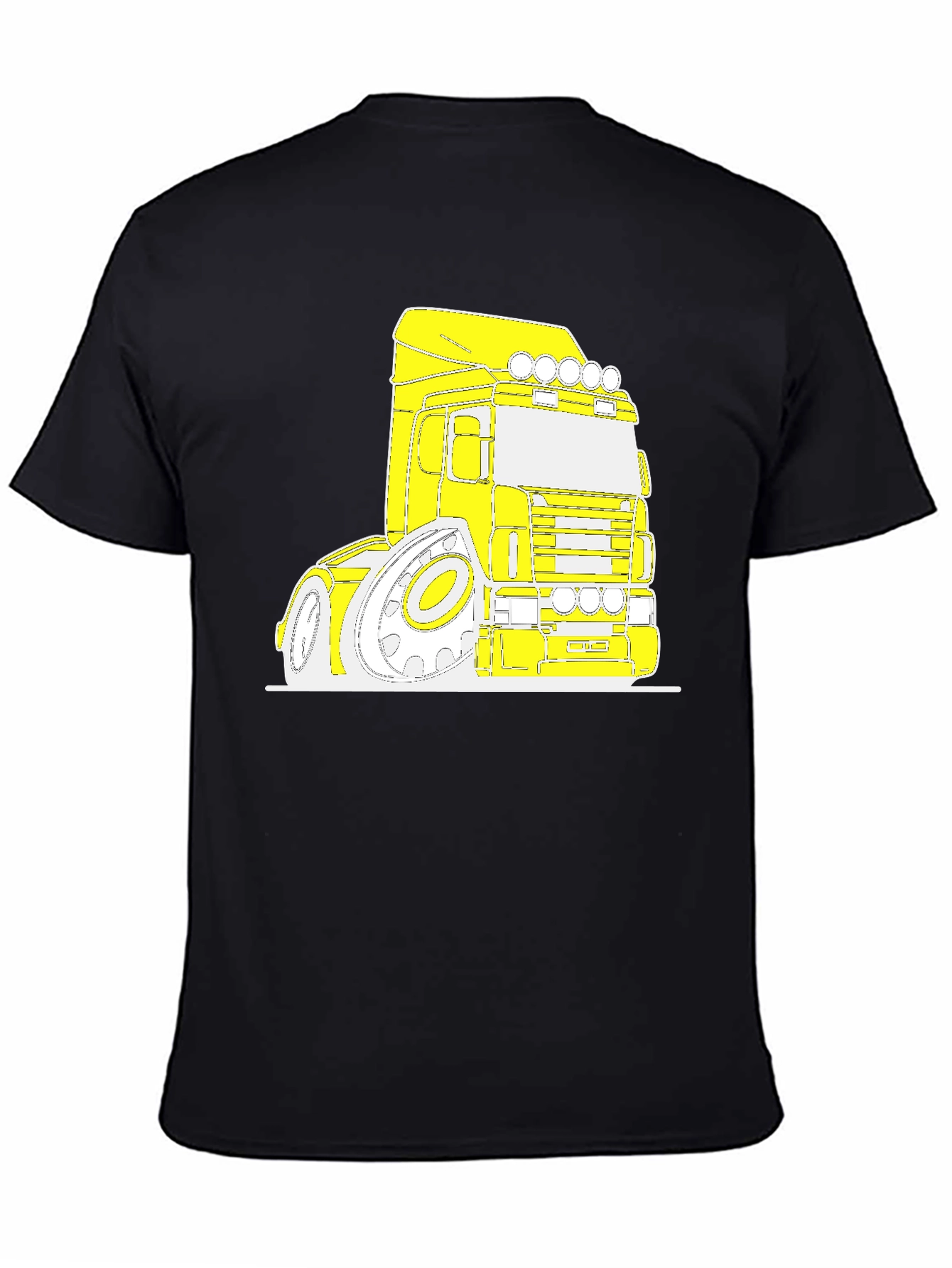 Cartoon Truck Graphic Tee - Black Cotton T-Shirt