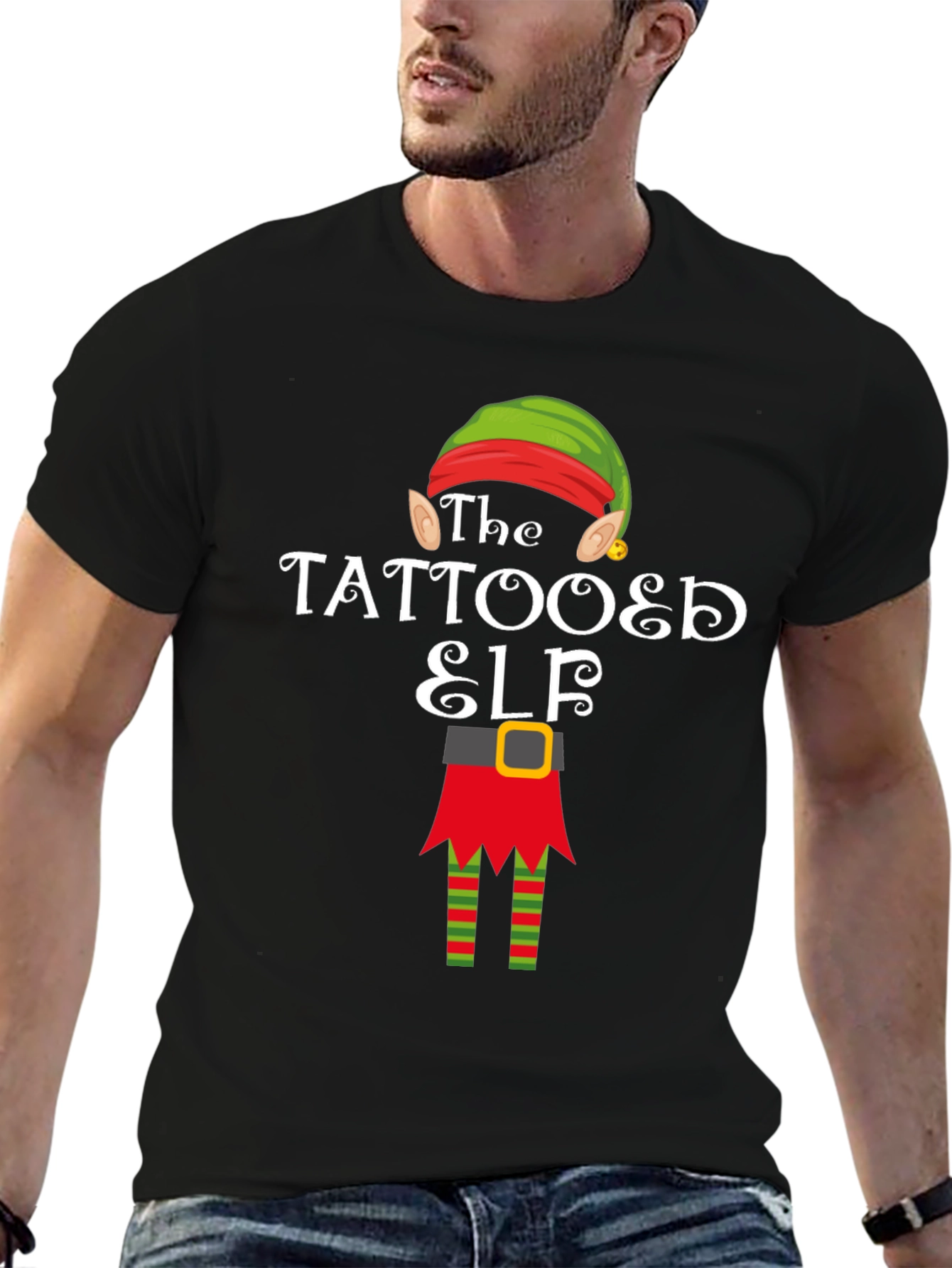 Tattooed Elf Christmas Graphic Tee Shirt