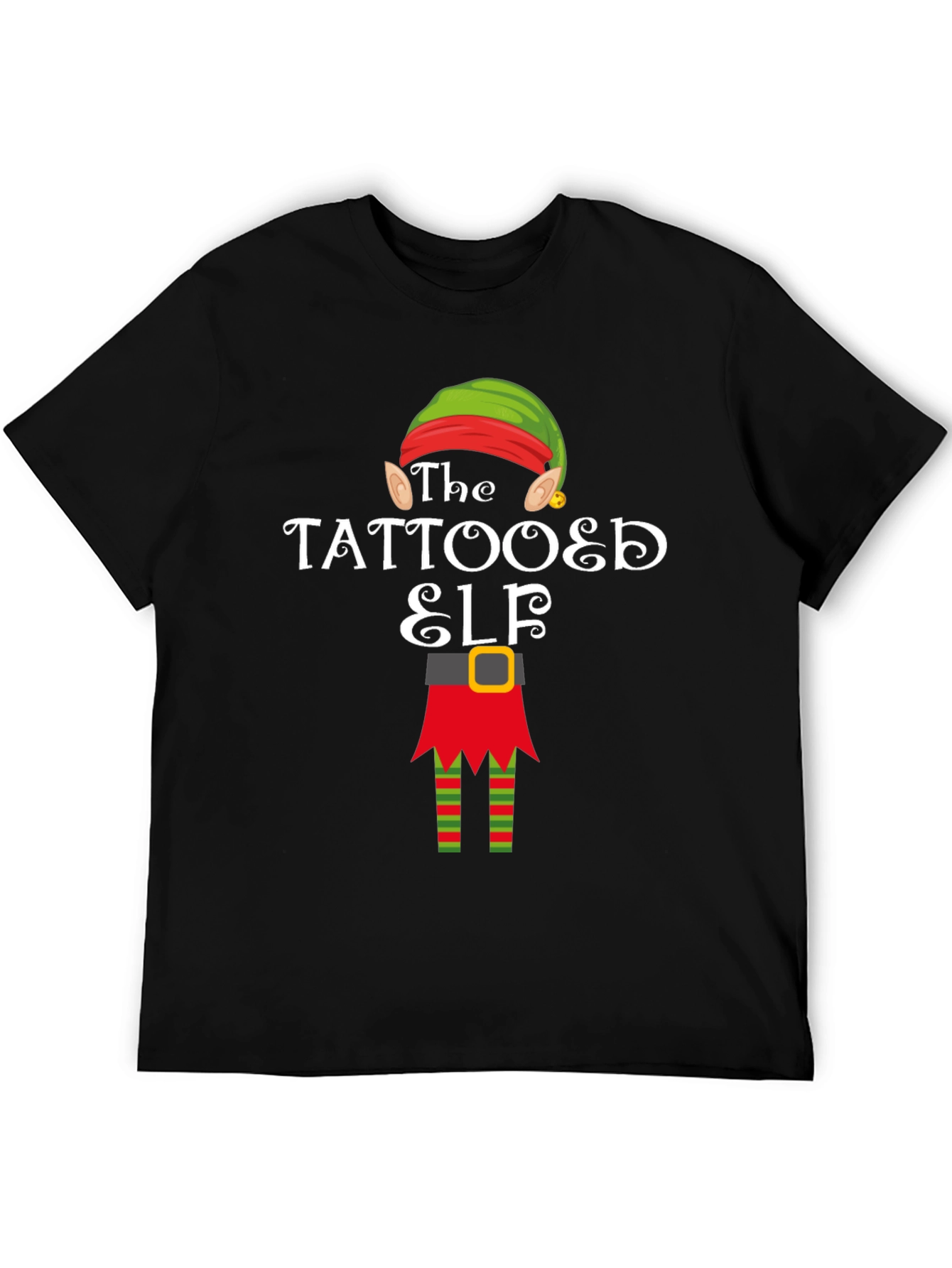 Tattooed Elf Christmas Graphic Tee Shirt