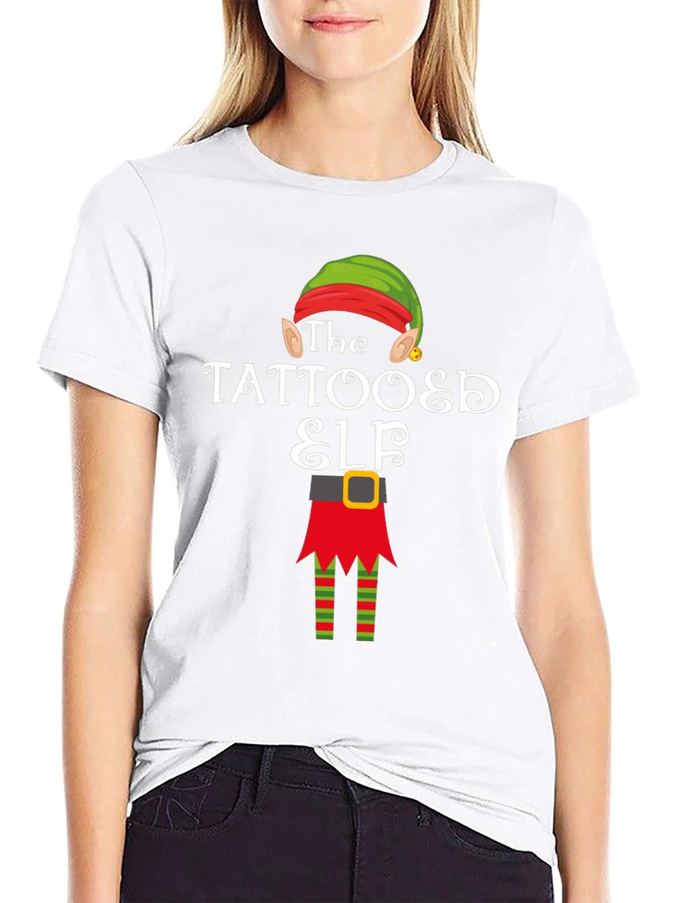 Tattooed Elf Christmas Graphic Tee Shirt