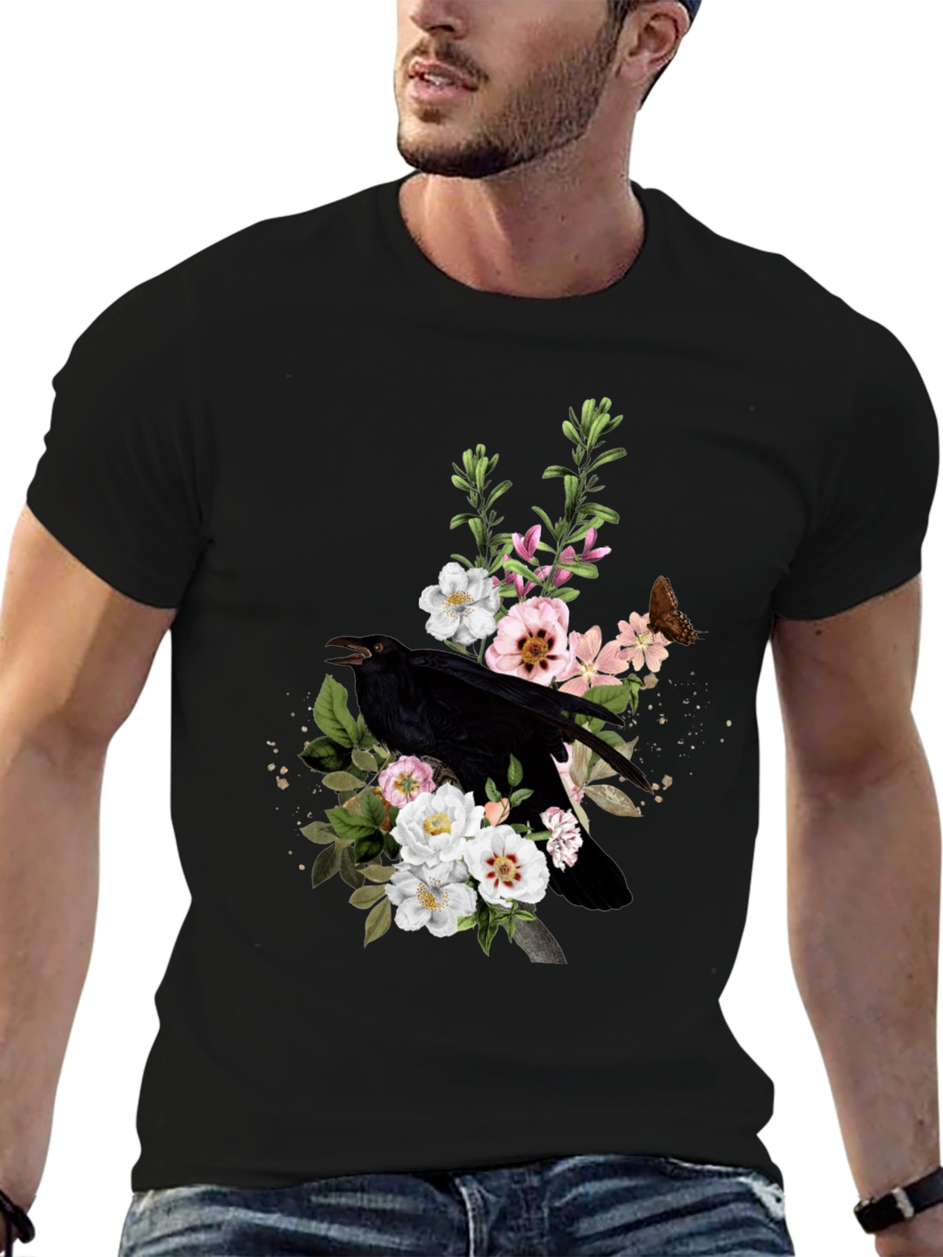 Raven & Floral Graphic T-Shirt