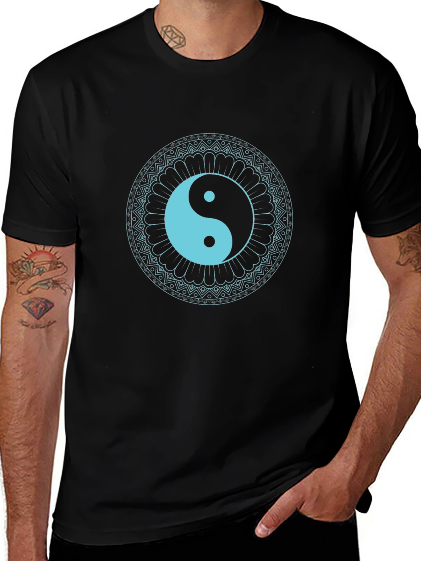 Yin Yang Mandala Graphic Tee - Black