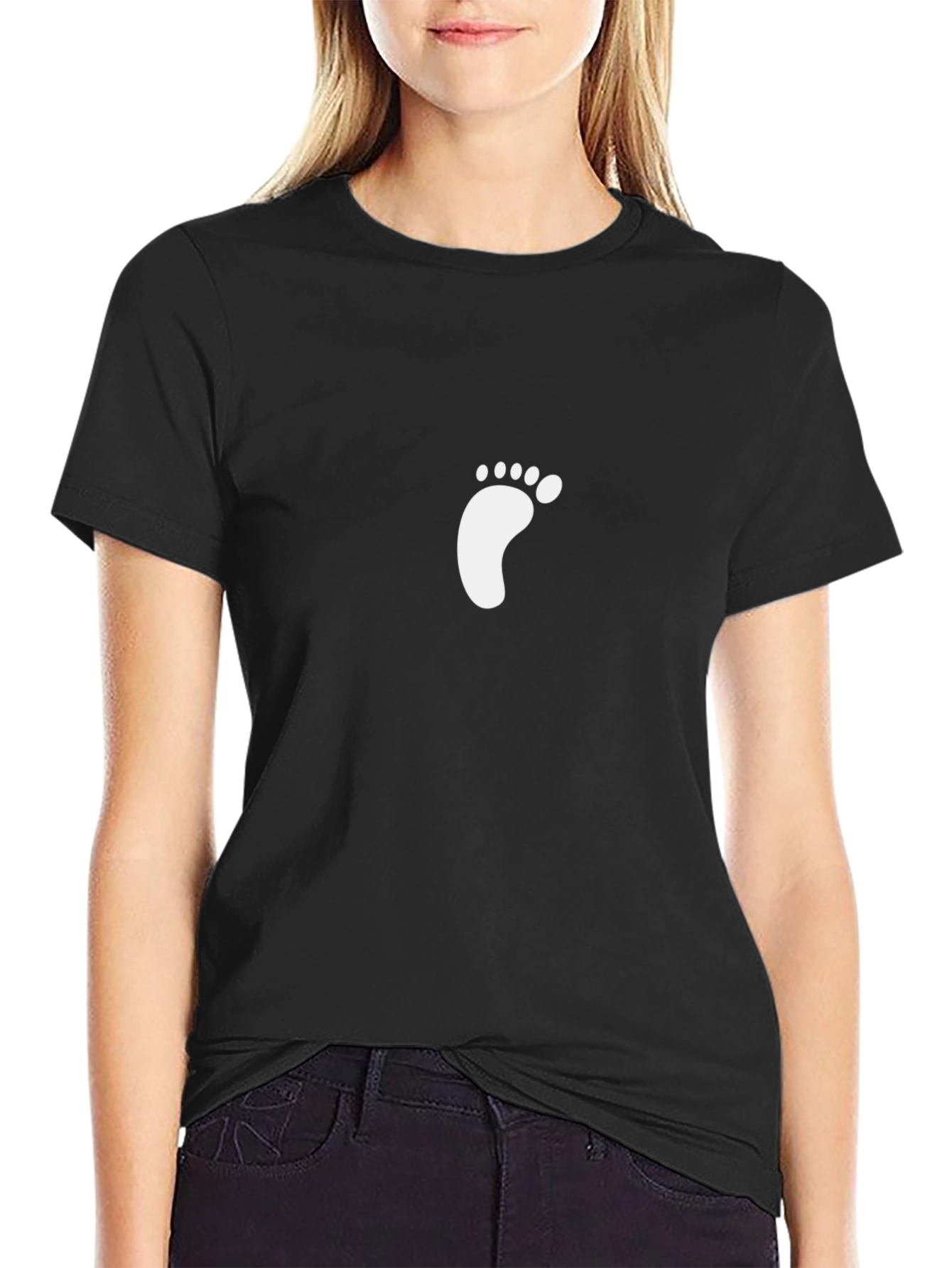 Black T-Shirt with Footprint Design