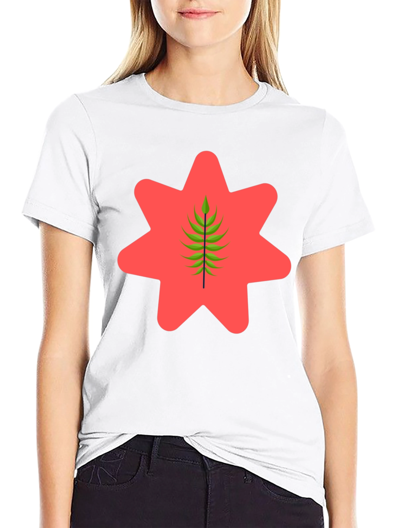 Black Graphic Tee - Red Star & Green Leaf