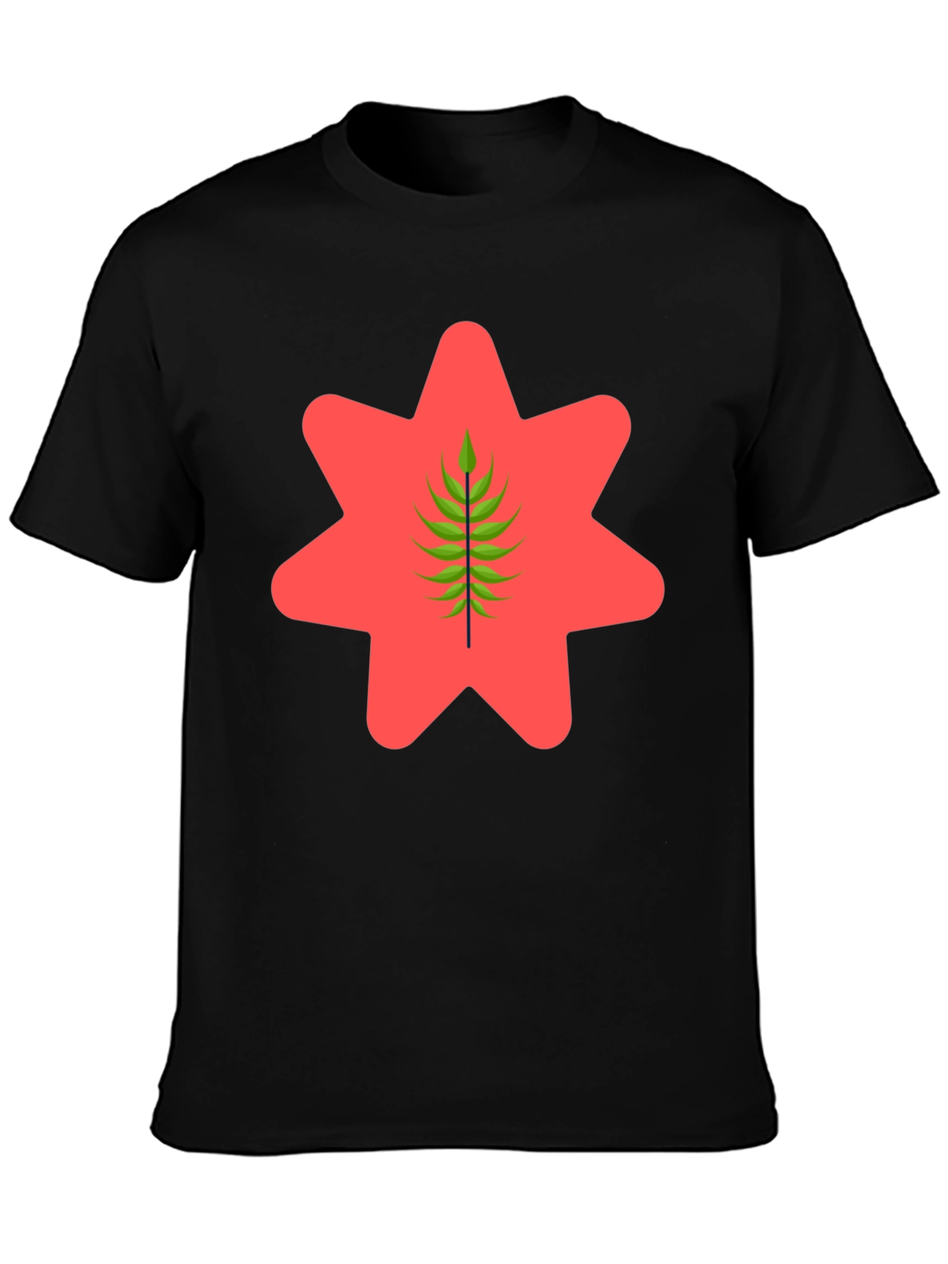 Black Graphic Tee - Red Star & Green Leaf