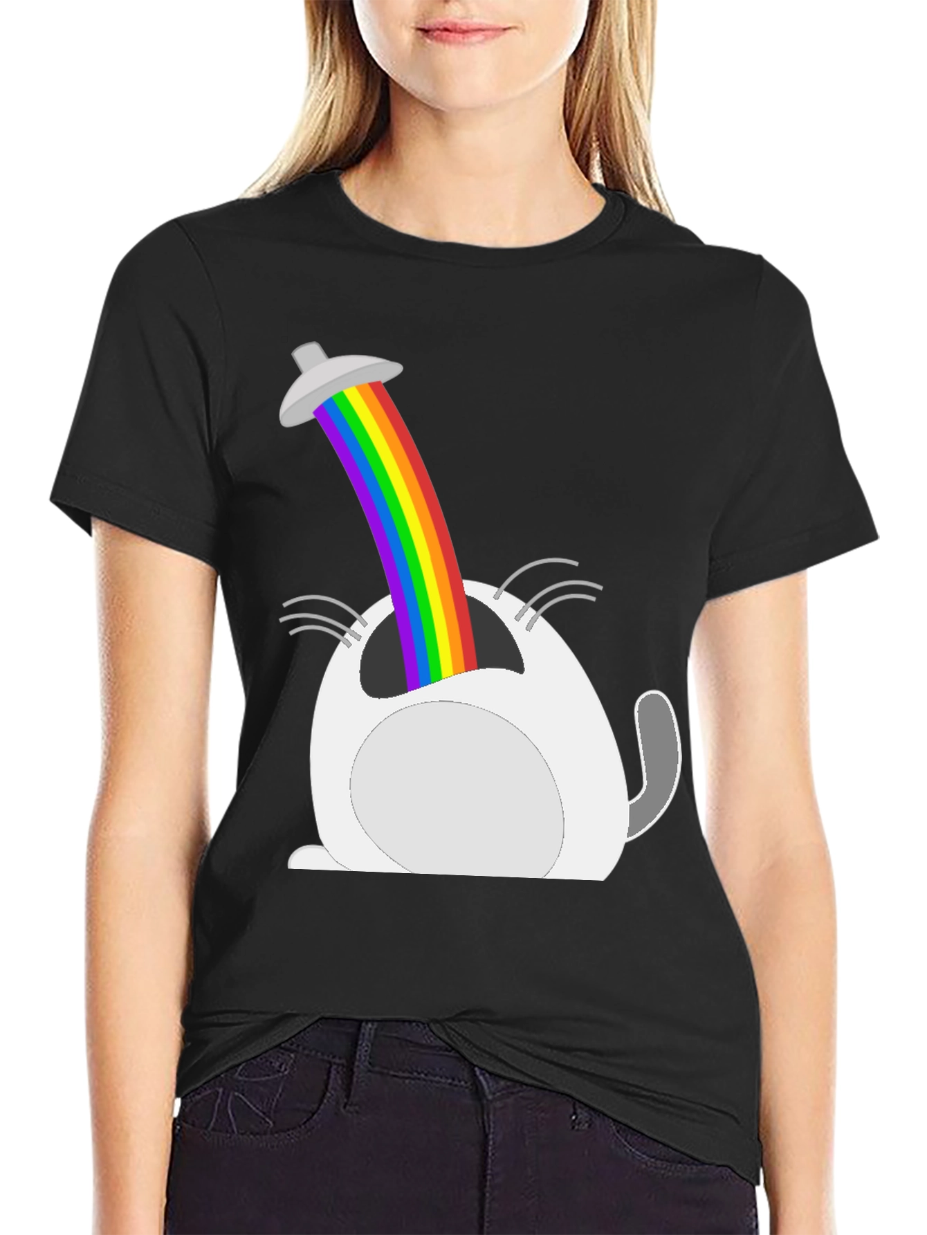 Funny Cat Rainbow UFO T-Shirt