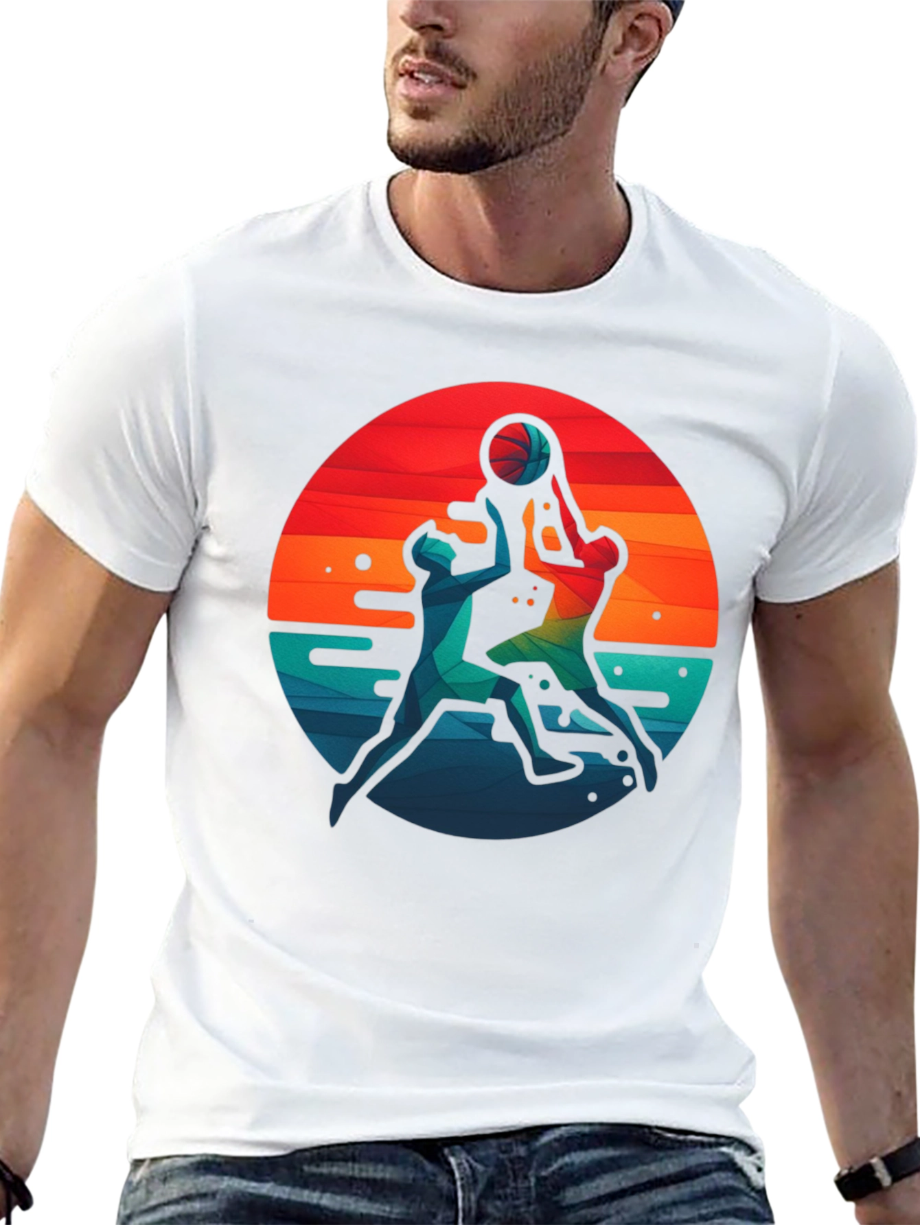 Basketball Graphic Tee - Retro Sunset Design