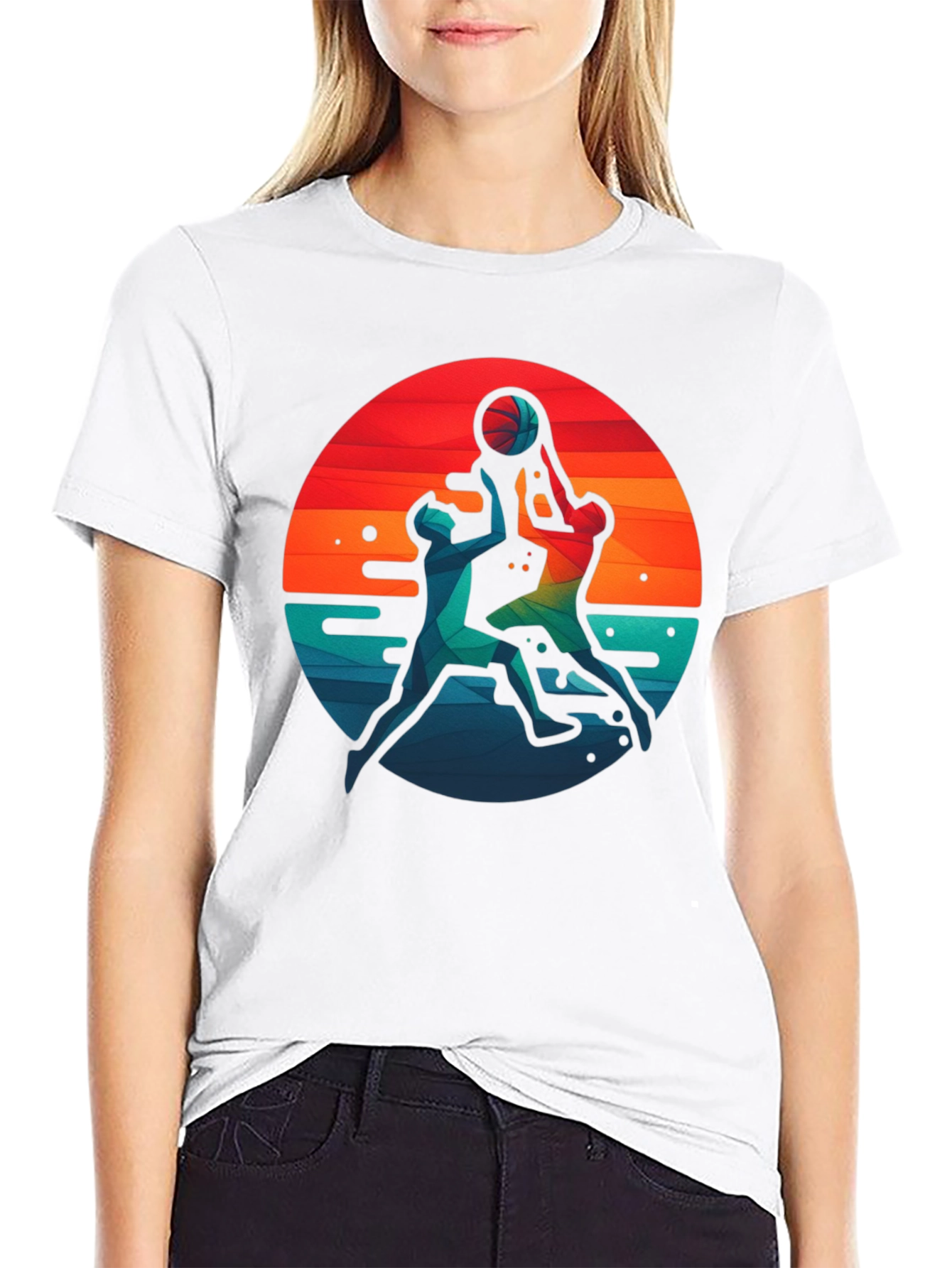 Basketball Graphic Tee - Retro Sunset Design