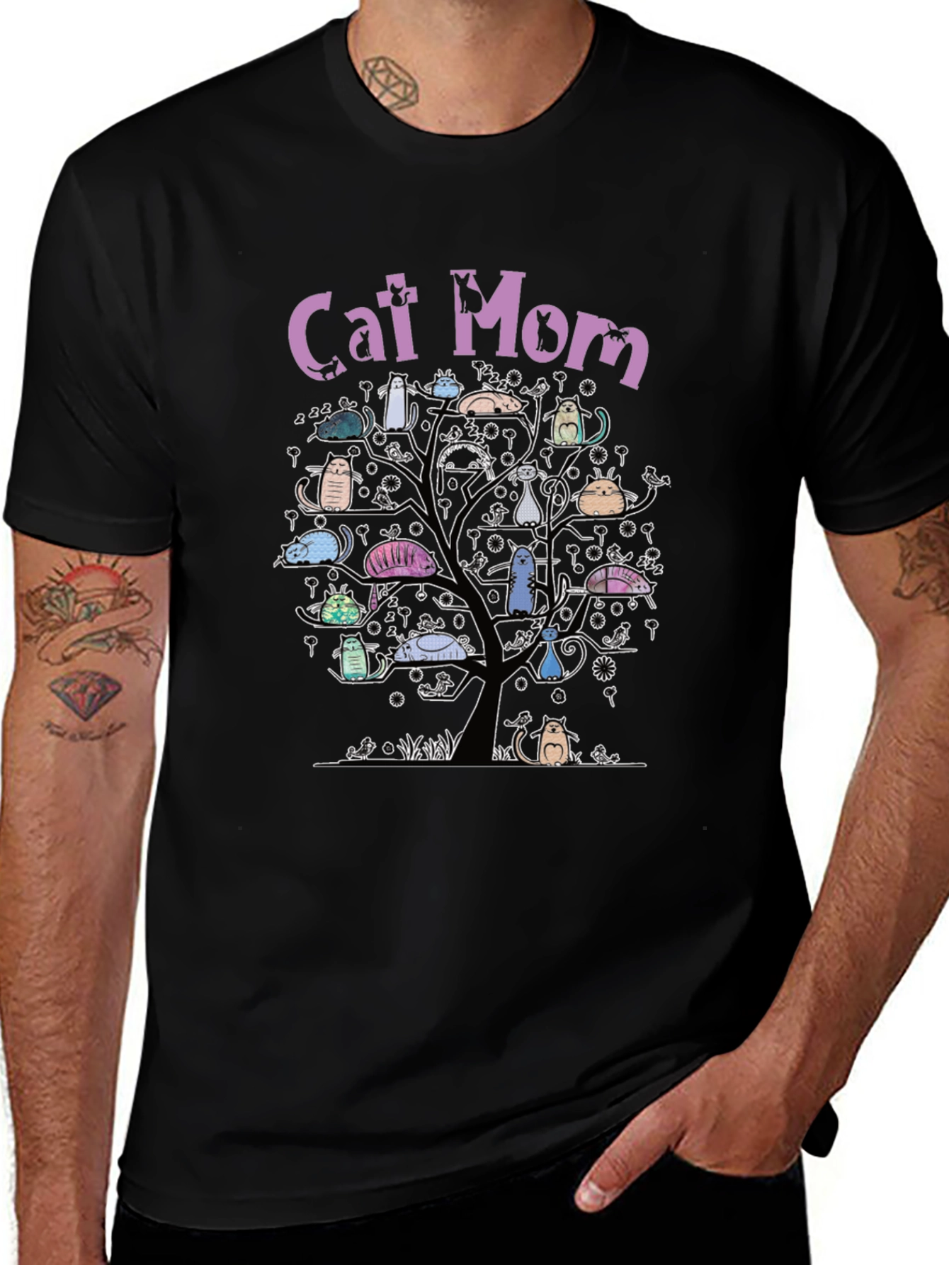 Cat Mom Tree T-Shirt - Whimsical Cat Lover Tee