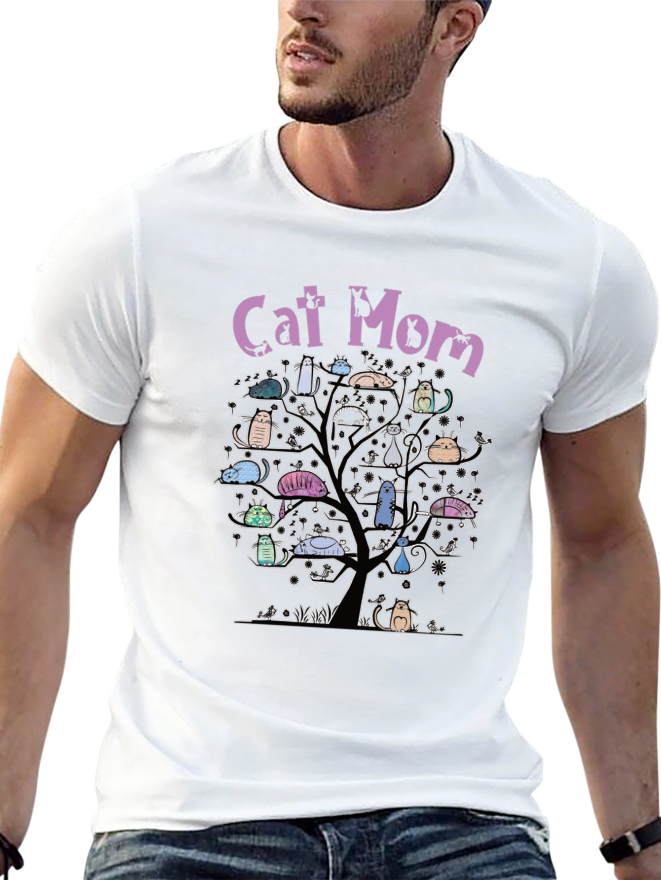 Cat Mom Tree T-Shirt - Whimsical Cat Lover Tee