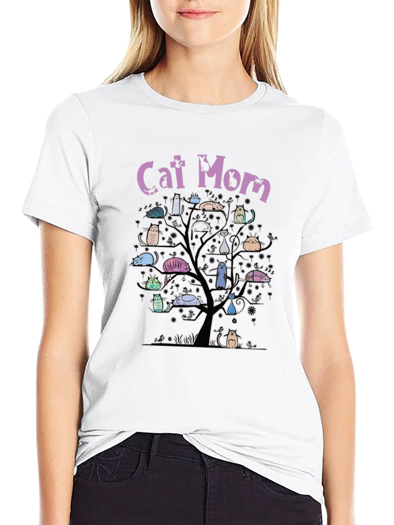 Cat Mom Tree T-Shirt - Whimsical Cat Lover Tee