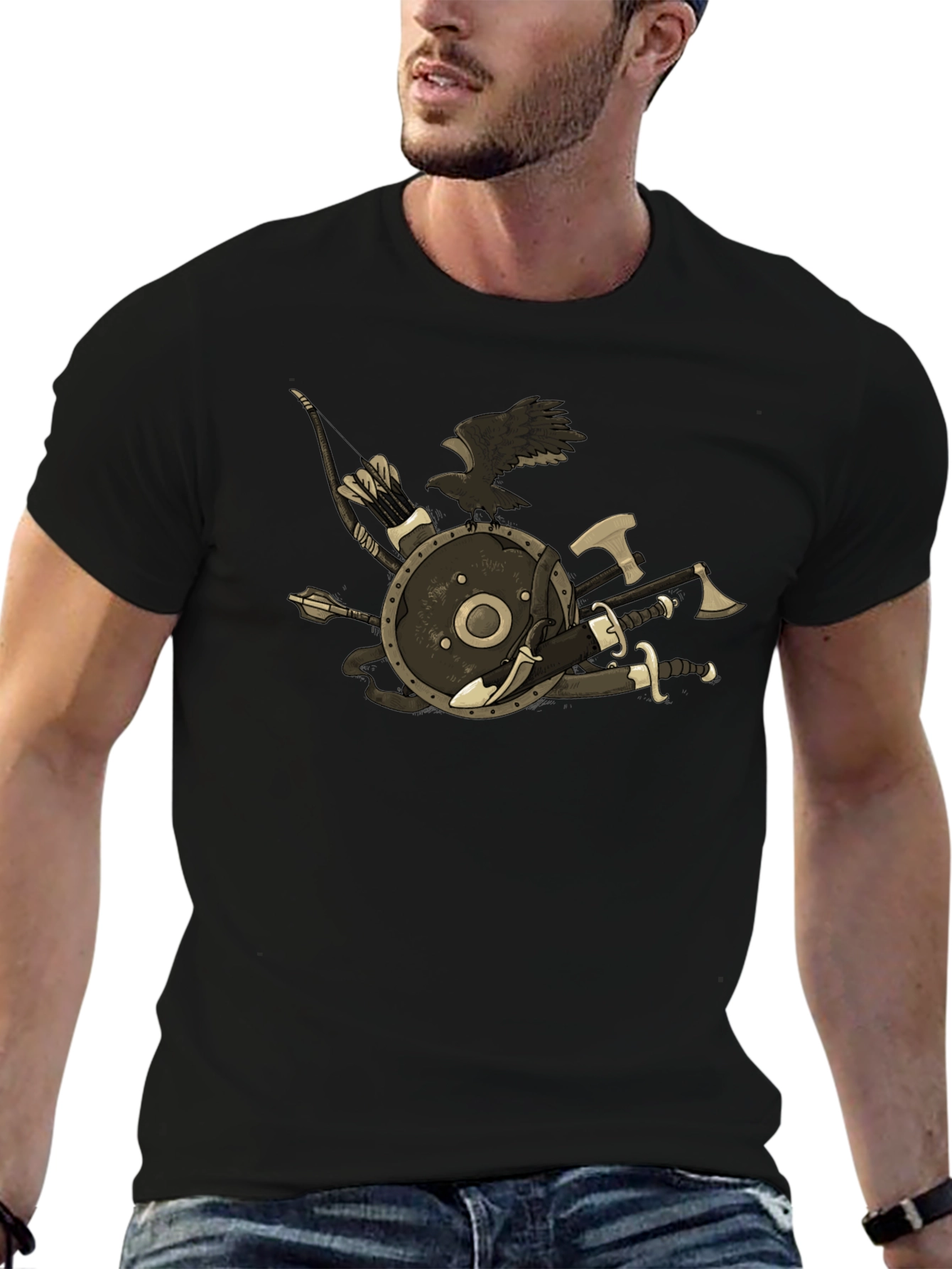 Viking Warrior T-Shirt - Raven Shield Swords