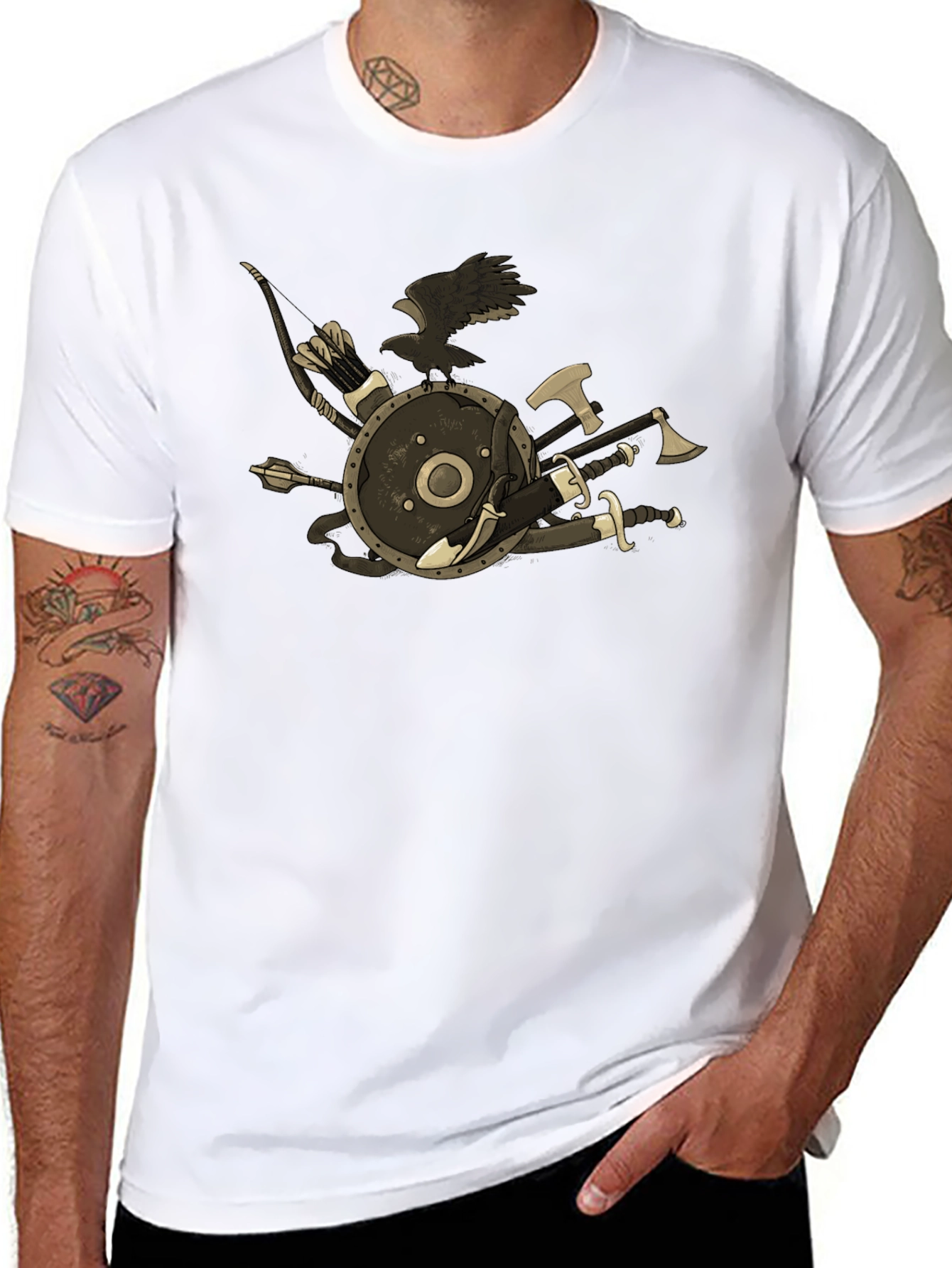 Viking Warrior T-Shirt - Raven Shield Swords