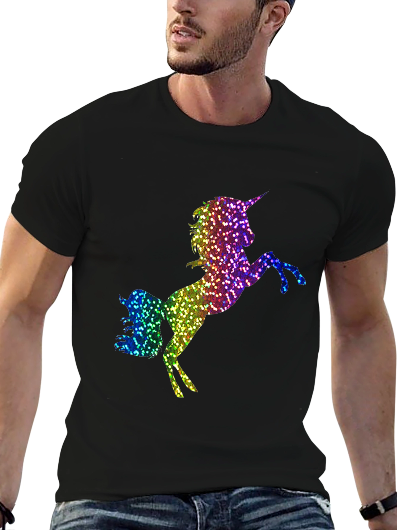 Rainbow Glitter Unicorn Graphic T-Shirt