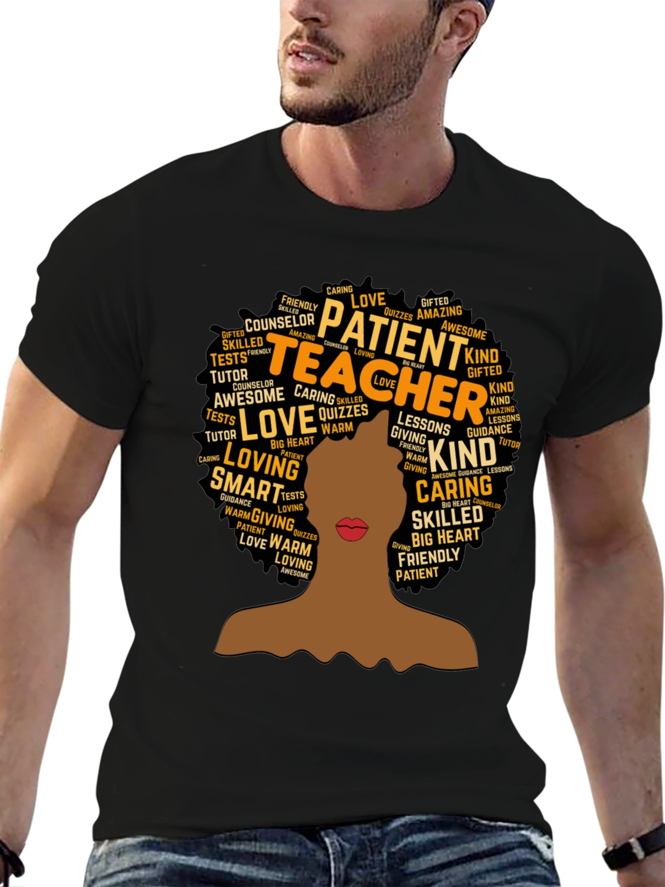 Teacher Word Art T-Shirt - Black
