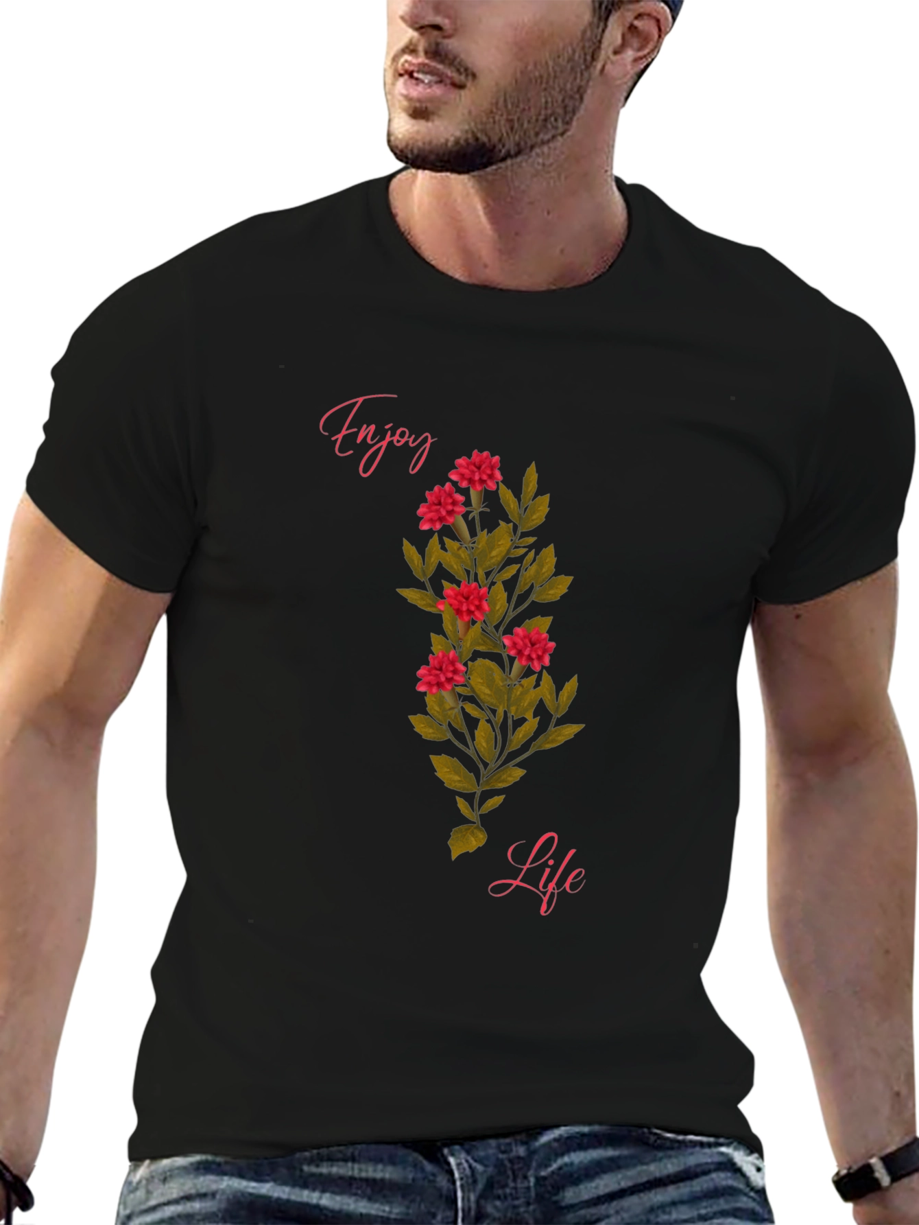 Enjoy Life Floral Graphic T-Shirt - Black