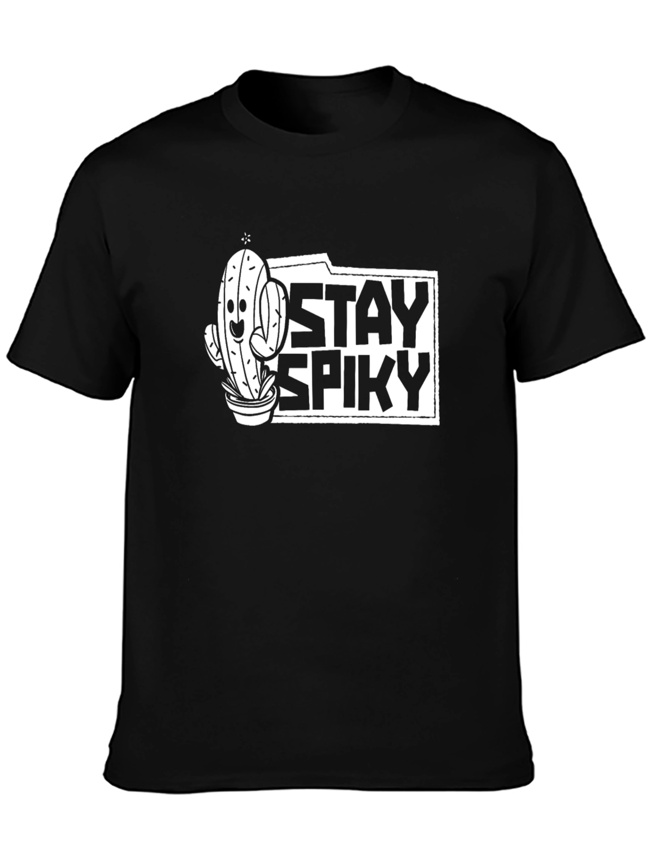 Stay Spiky Cactus Graphic Tee - Black Cotton T-Shirt