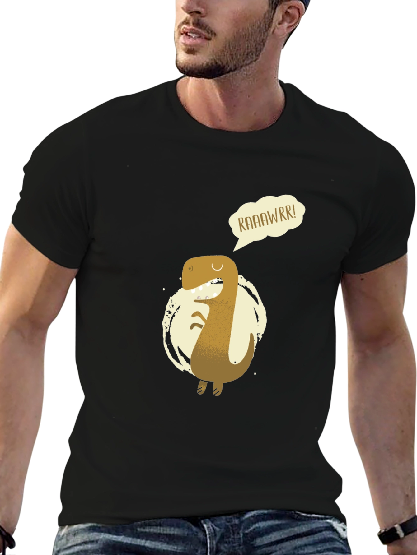 Roaring Dino Graphic Tee - Black Cotton T-Shirt