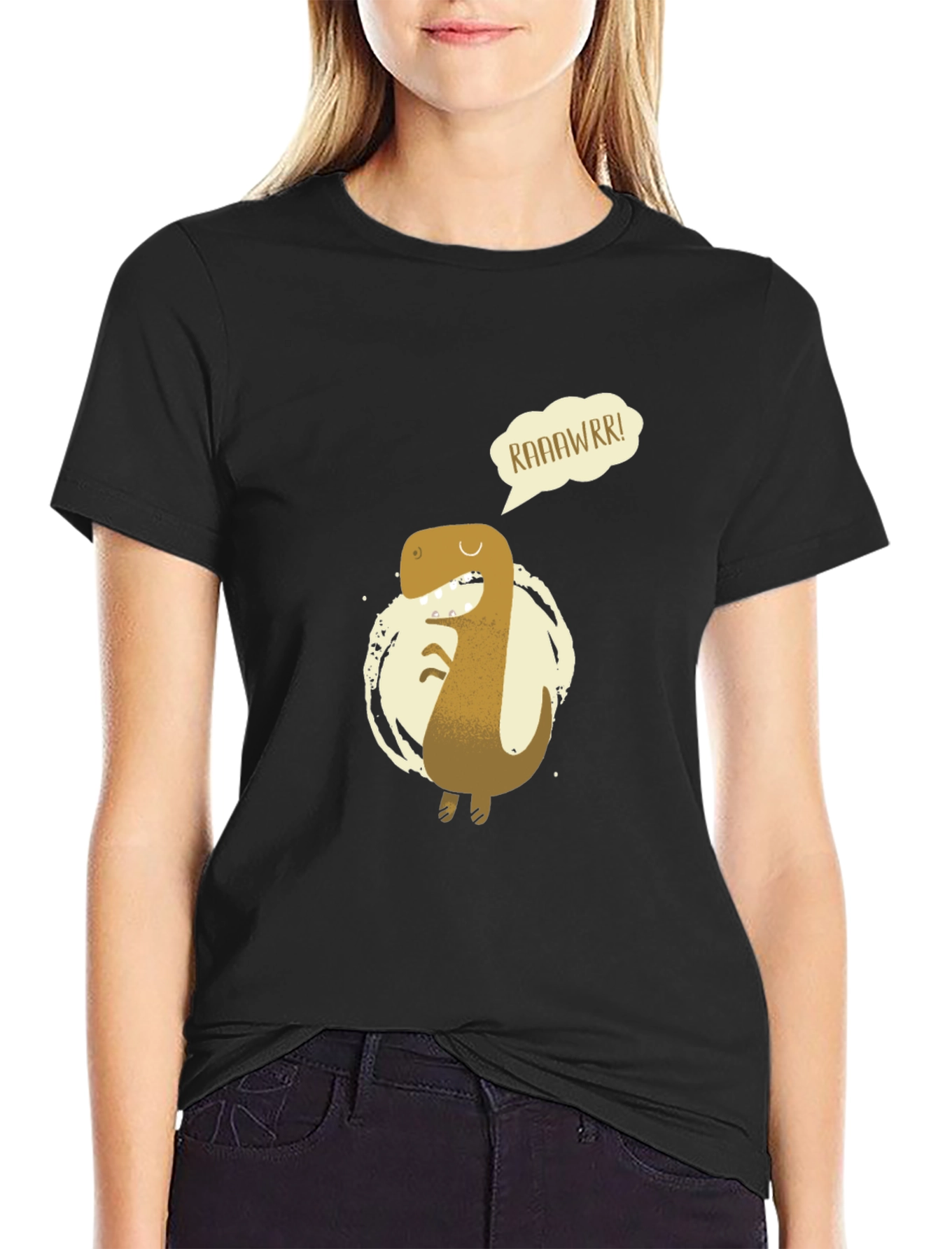 Roaring Dino Graphic Tee - Black Cotton T-Shirt