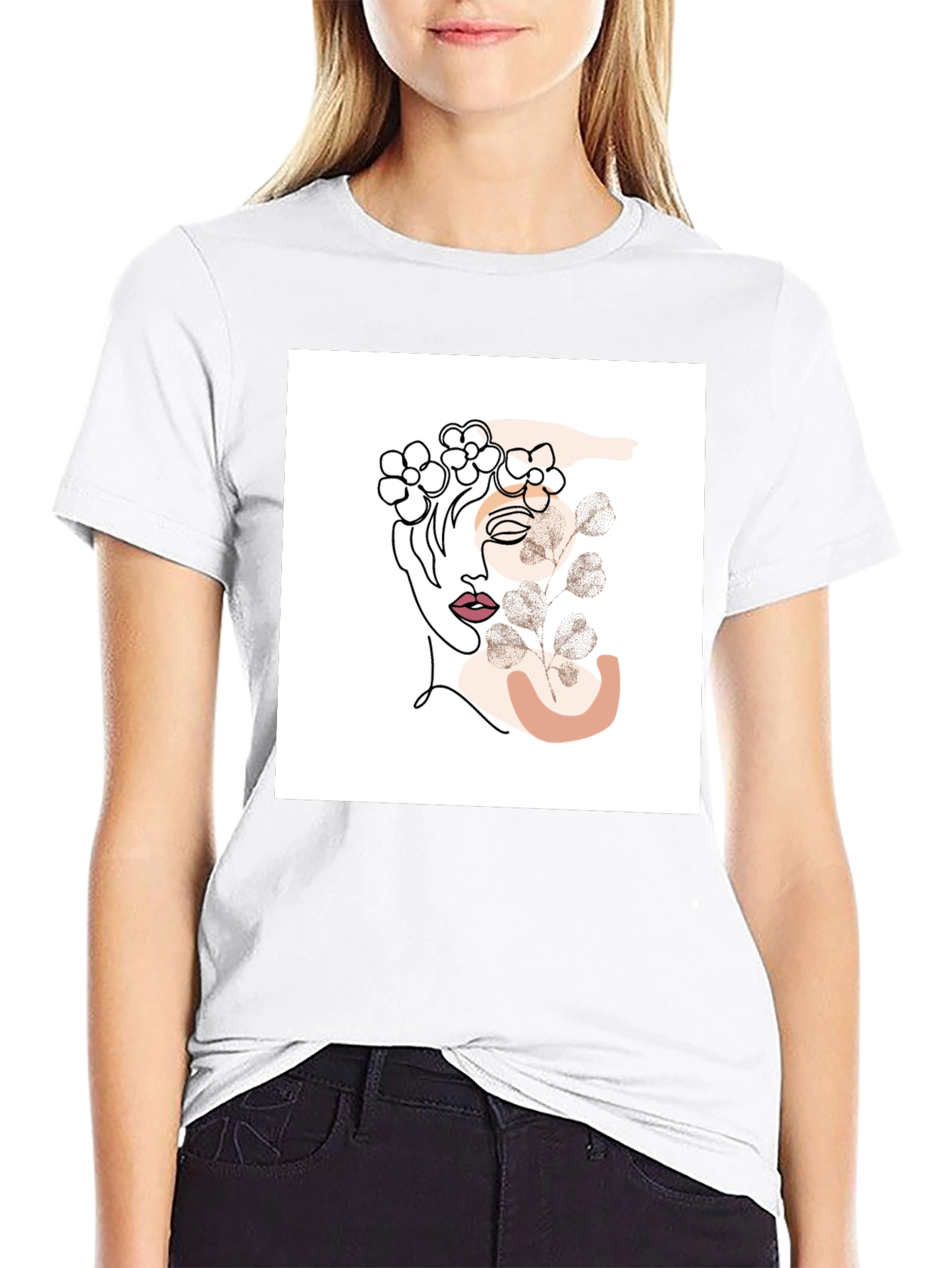Abstract Floral Woman Graphic Black T-Shirt